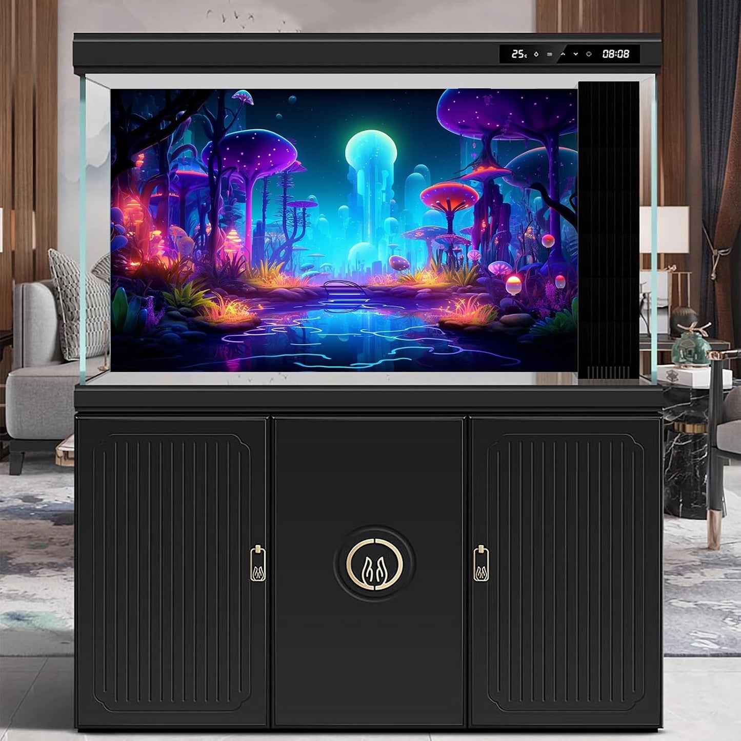 Fantasy Forest Aquarium Background Mysterious Plants Abstract Mushrooms Cartoon Style Forest Terrarium Backdrop Tranquil Stream Fish Tank Background Wallpaper Poster Decor Vinyl 48x18in