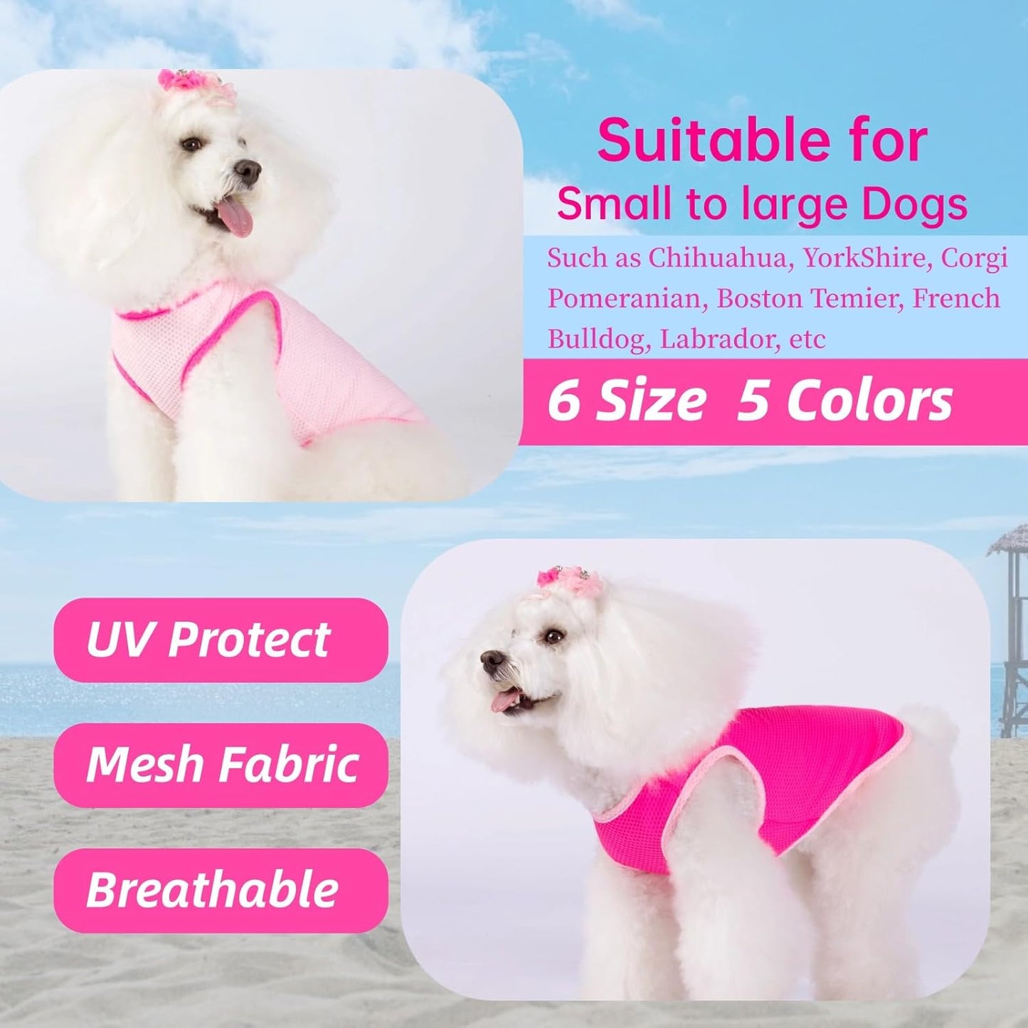 2 Pack Cooling Shirts for Dogs, Breathable Lightweight Dog Shirts for Large Dogs Girl, Sleeveless Sun Protection Shirts for Dog&Cat Puppy Vest Pet Apparel