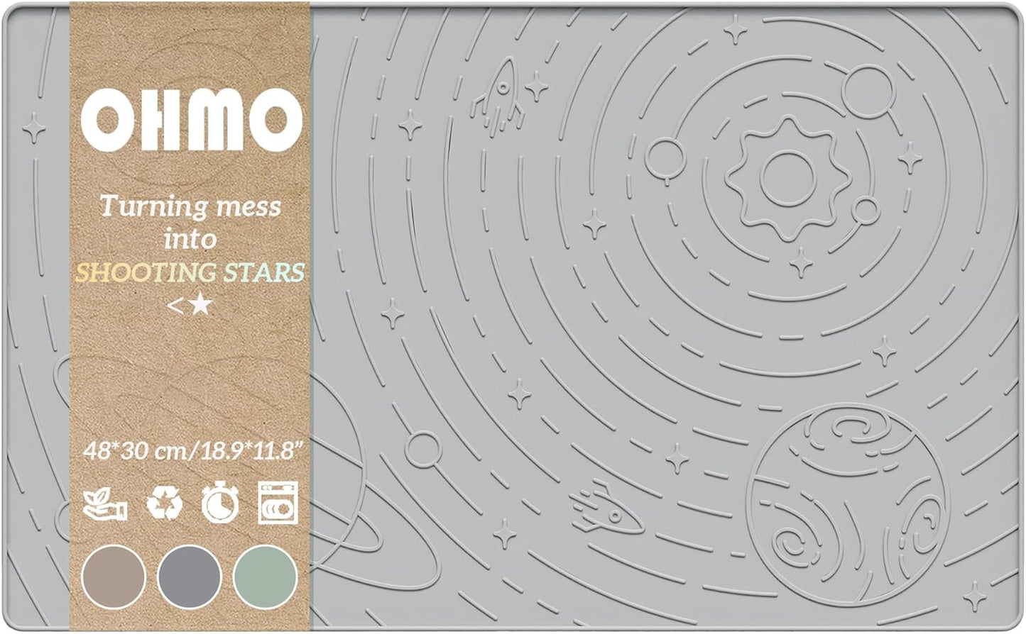 OHMO Dog Food Mat, Silicone Waterproof Cat Food Mat, Non-Skid Spill Proof Pet Feeding Mat for Food and Water, Easy to Clean Dog Placemat(Ash, 18.9" x 11.8")