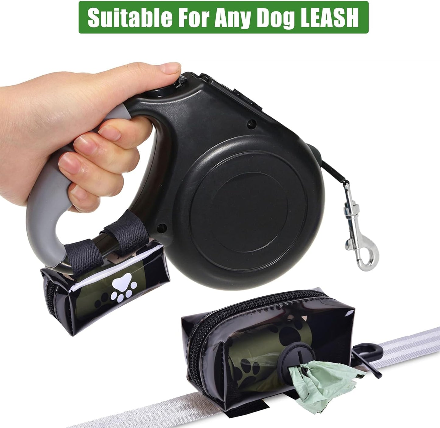 Dog Waste Bag Dispenser Poop Bag Dispenser for Leash Accessory dog Poop Bag Holders Fits Dog Leash Include Hand Free Holder, Clear, No-PUXB
