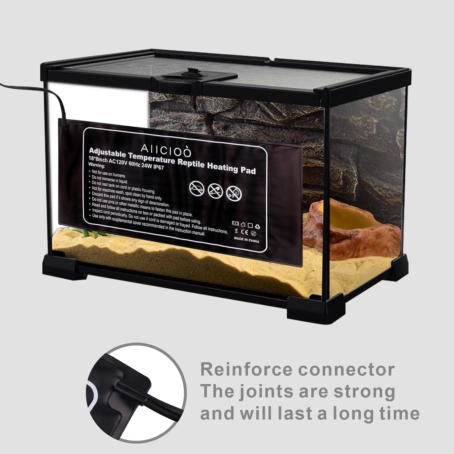 Aiicioo Reptile Heating Pad 24W - Reptile Heat Mat Pad for Bearded Dragon Leopard Gecko Hermit Crab Heater for 40 Gallon Reptile Tank