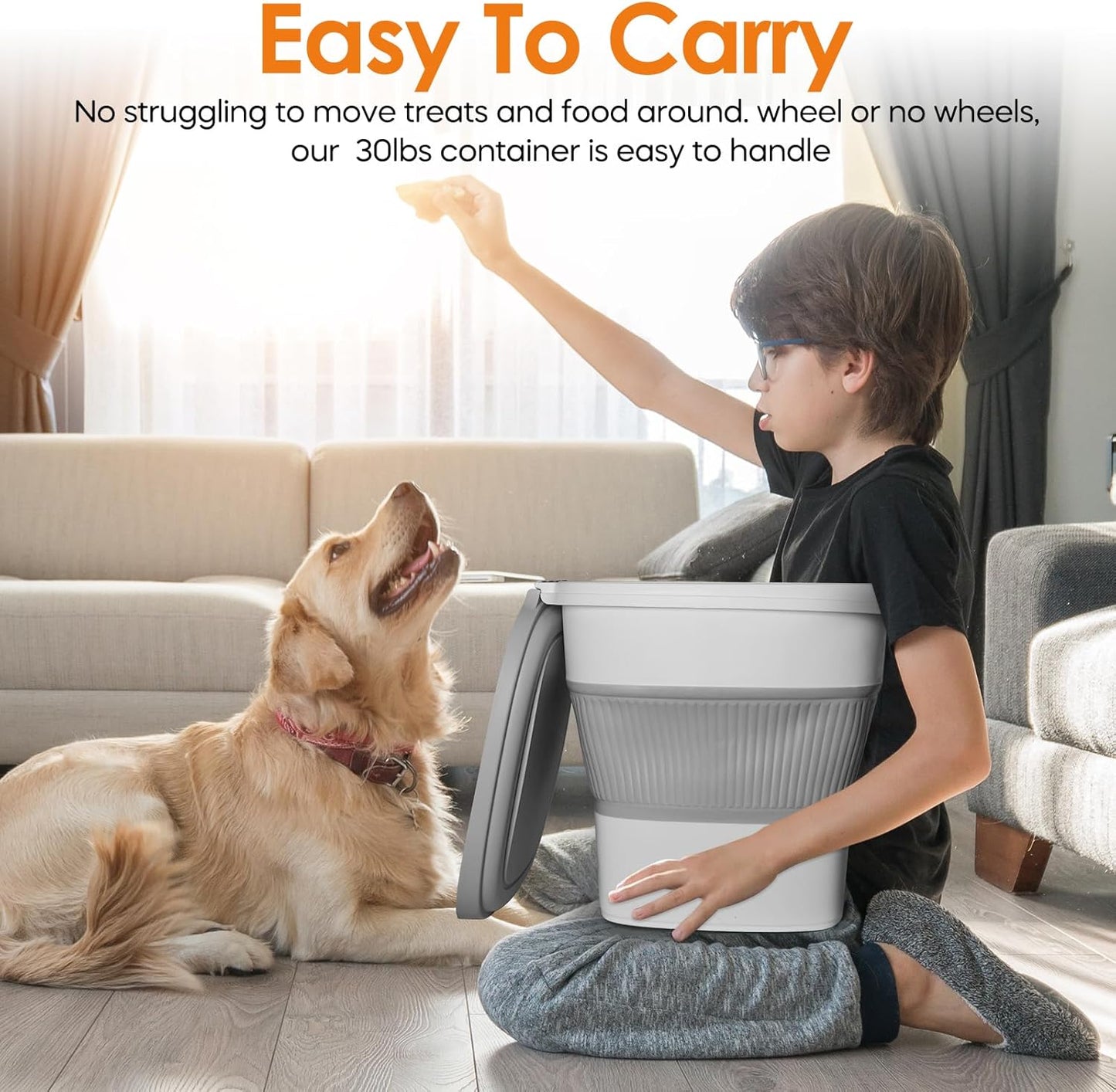 28-30Lbs Dog Food Storage Container, Collapsible Dog Food Container with Lid,Multifunctional Pet Food Storage Container for Dog,Cat,Rice,Flour,Pet Food Scoop and Small Container