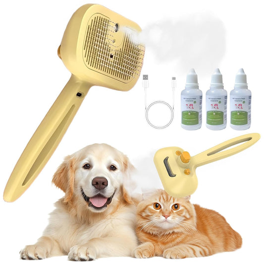 Pet Steam Brush Dog Four in One Multi-Purpose Cat Steam Brush Has Self-Cleaning Function Anti Static Massage Cleaning and Shedding Innovative Spray Function is Ideal for Cats and Dogs