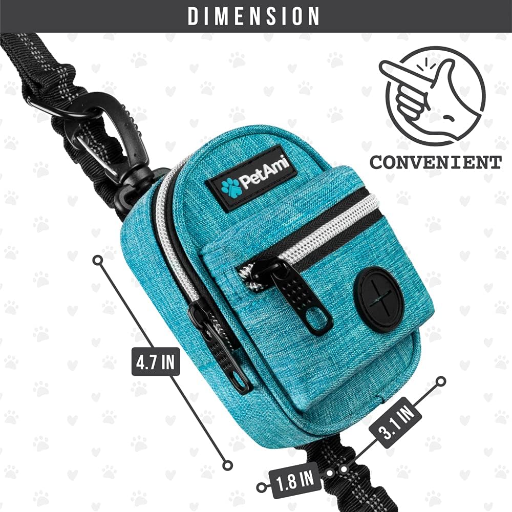 PetAmi Dog Poop Bag Holder for Leash, Pet Waste Dispenser With Clip for Puppy Walking Accessories, Travel Camping, Treat Pouch Supplies With Doggy Roll, Blue