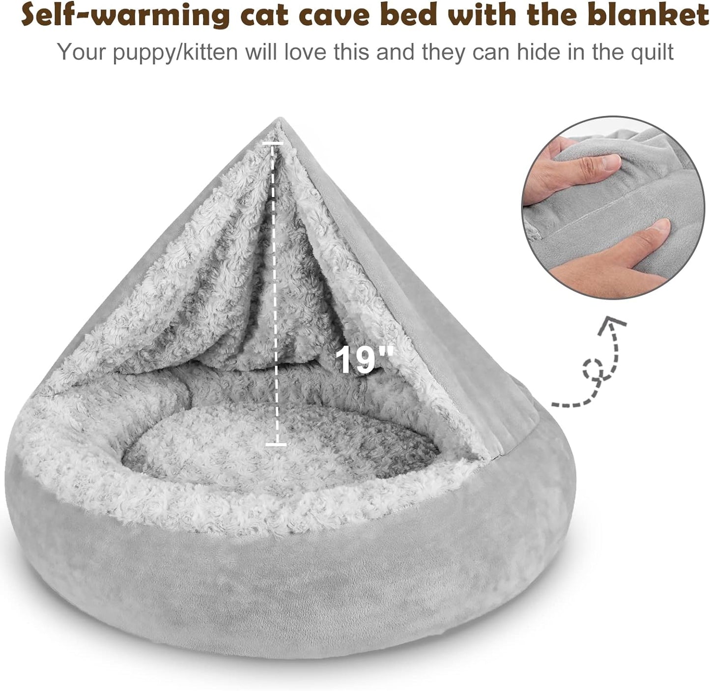 JOEJOY Dog Beds for Small Medium Dogs, Cozy Cuddler Luxury Puppy Pet Bed with Blanket Attached, Donut Round Calming Anti-Anxiety Dog Burrow Cave Bed - Anti-Slip Bottom and Machine Washable 26 inch