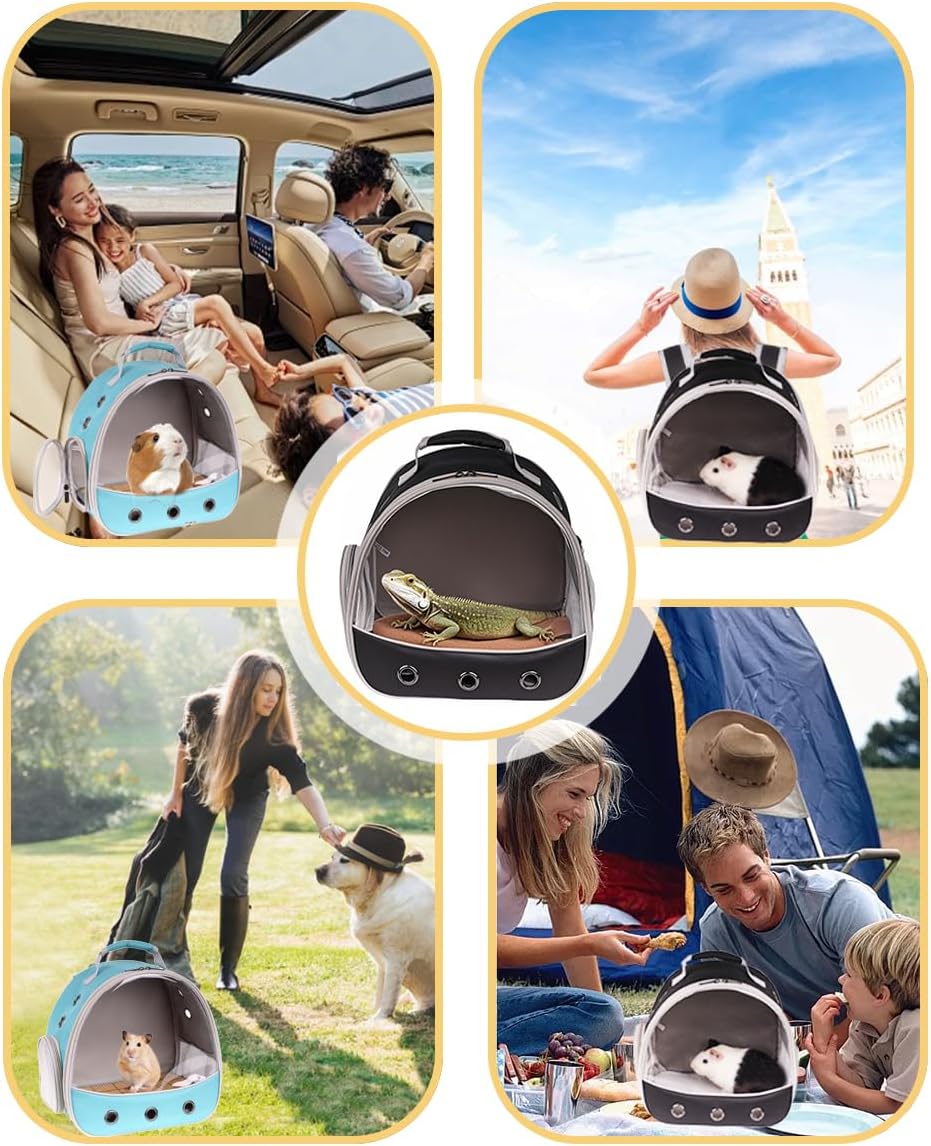 Small Animal Pet Carrier Backpack for 2 Guinea Pig, Hedgehog Carrier Portable Travel Cage with 7 Ventilation Holes, Clear Front Window and Soft Double-Sided Support and Comfy Fit Mat