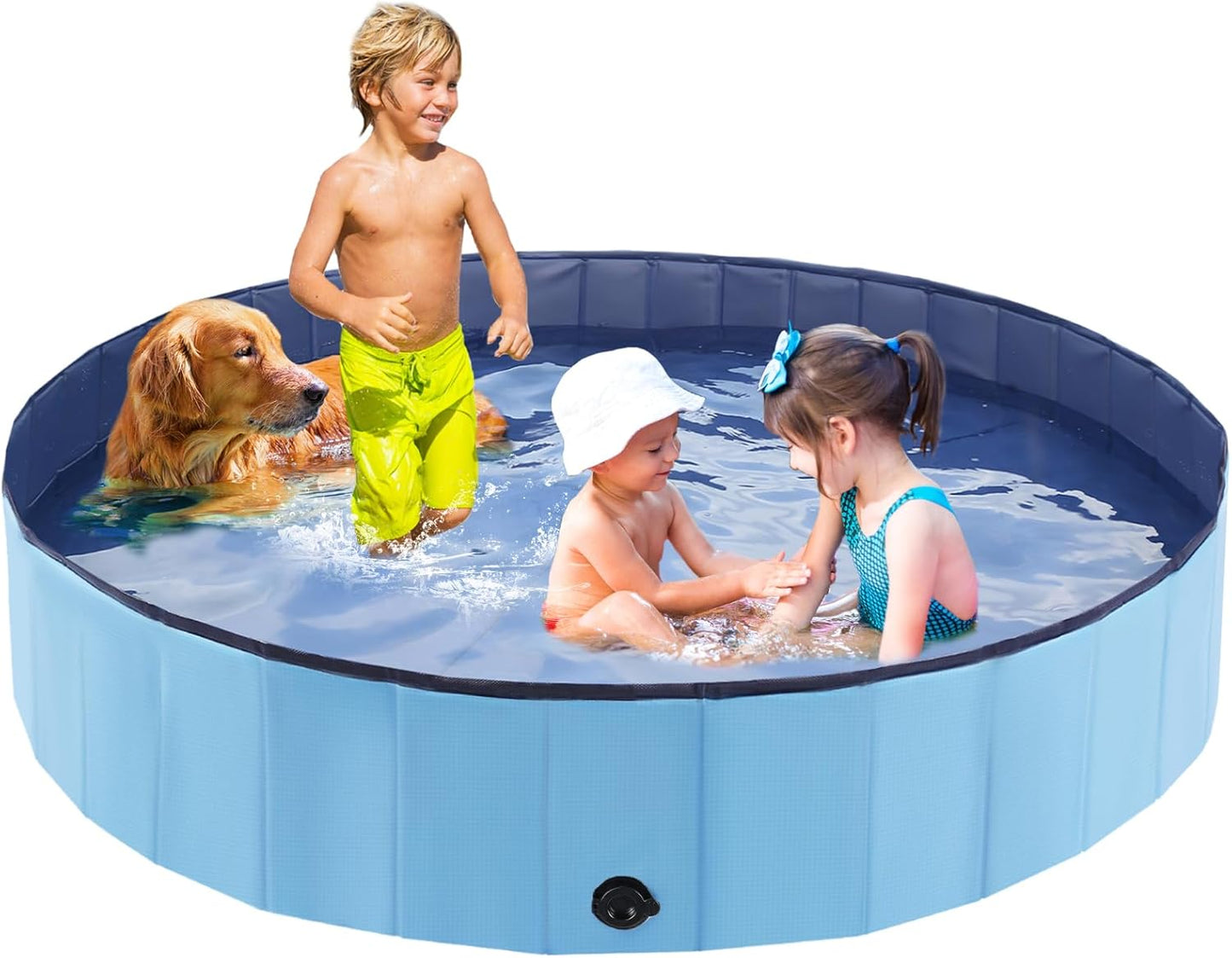 Foldable Dog Bath Swimming Pool Plastic Kiddie Pool Professional Tub Collapsible Grooming Bathtub for Pets Kids Baby and Toddler, 87 x 12 Inches Blue