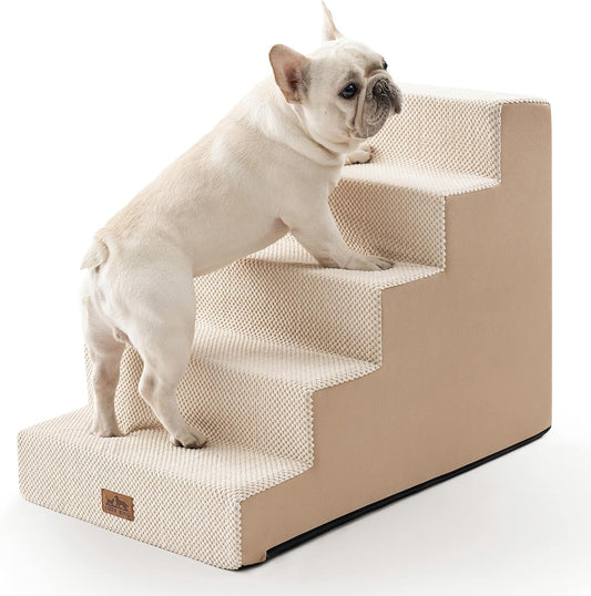 Dog Stairs for Small Dogs, 5 Tier Wider Pet Stairs for High Beds, 23.6" H Non-Slip Dog Steps for Old Cats, Puppies, Small Medium Dogs, 29.5x19.7x23.6 inch, Beige