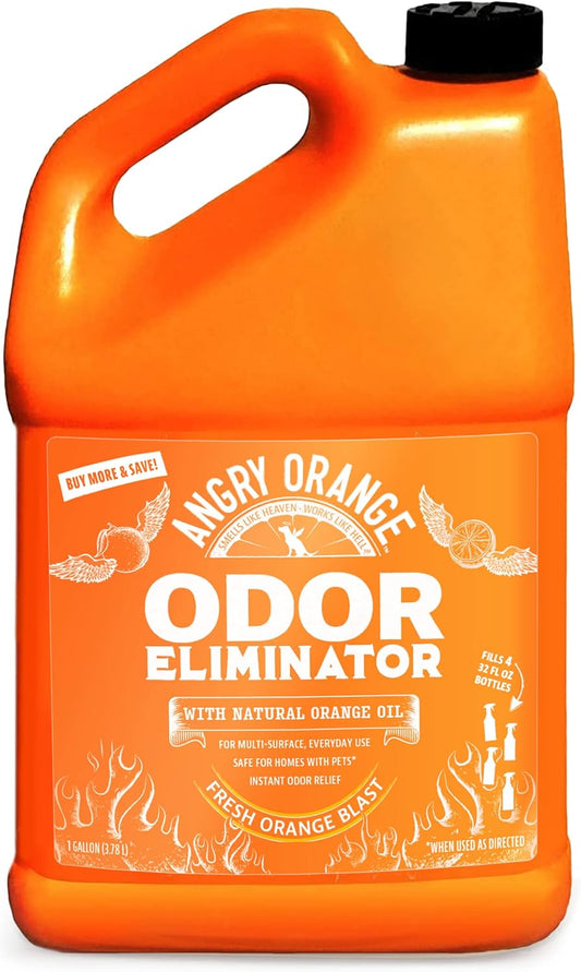Angry Orange Pet Odor Eliminator for Dog and Cat Urine, Carpet Stains, and Strong Smells – Citrus Cleaner with Natural Orange Oil – 1 Gallon