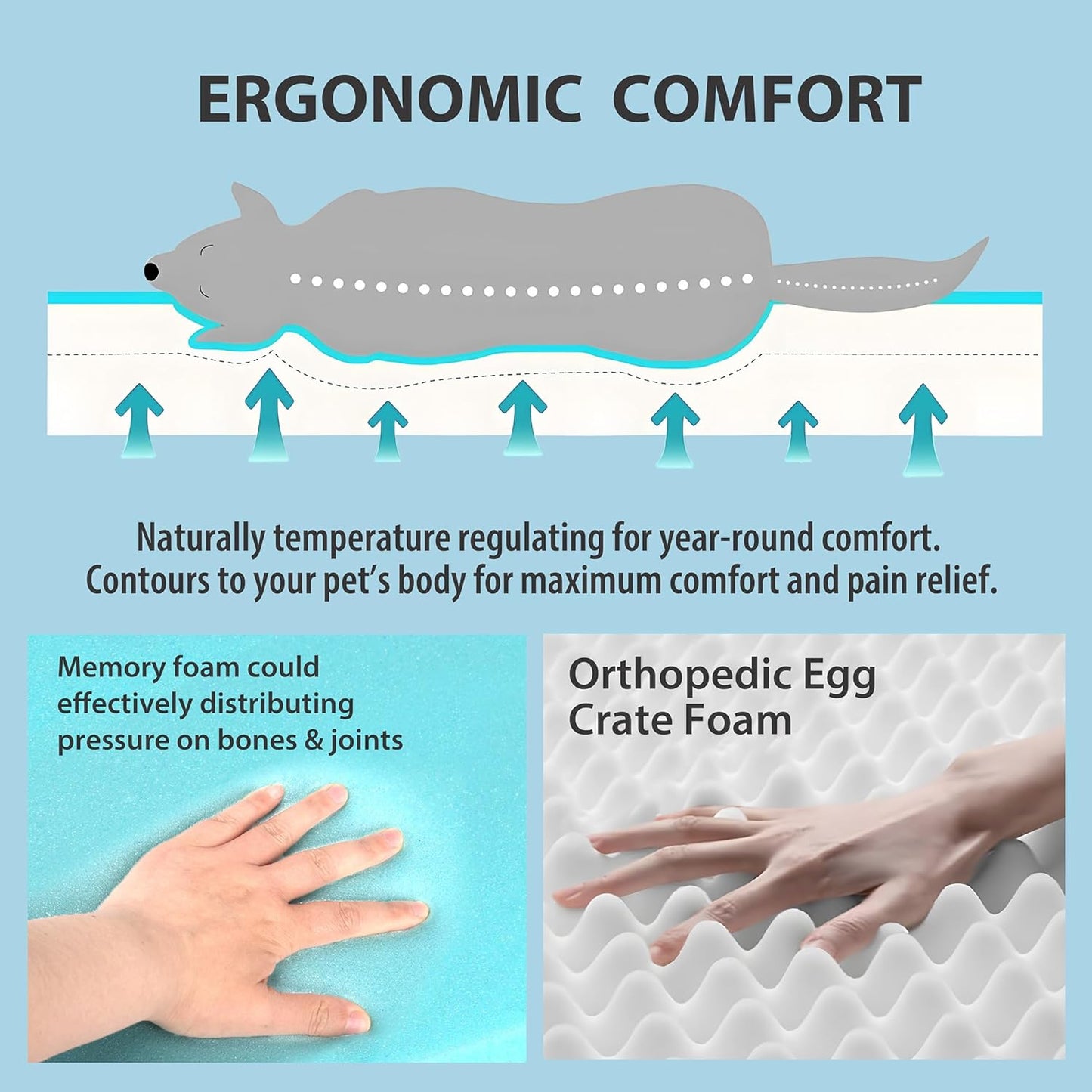 Cooling Dog Bed for Large Dogs - Orthopedic Pet Beds with Memory Foam, QMAX>0.5, Waterproof Removable Washable Cover for Hot Weather, Grey, 35" L x 23" W x 3" H