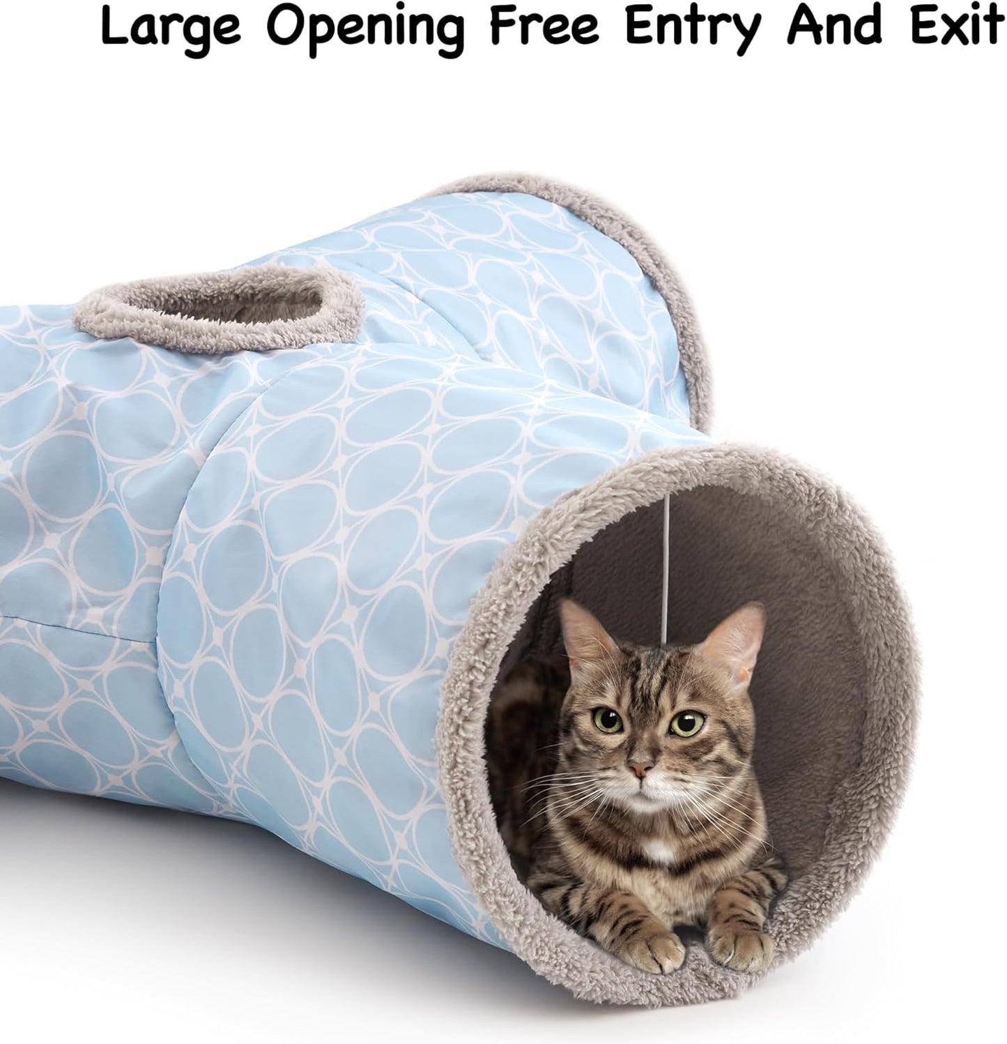 Tempcore Pet Cat Tunnel Tube Toys 3 Way Collapsible, Cat Tunnels for Indoor Cats Fleece-Lined in for Warmth，Kitty Tunnel Bored Cat Pet Toys Peek Hole Toy Ball Cat, Puppy, Kitten, Geometry Blue