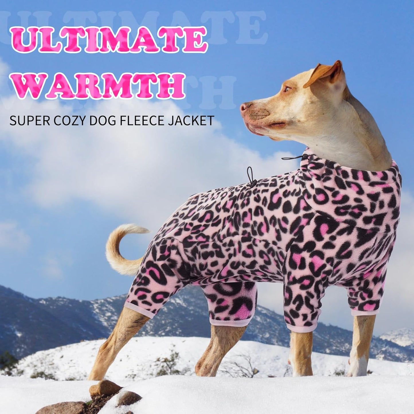 ROZKITCH Warm Dog Pajamas for Large Dogs, Pet Windproof Warm Cold Weather Jacket Vest with Luminous Zipper, Jumpsuit Apparel Outfit Clothes for Small Medium Large Dog L-Pink L