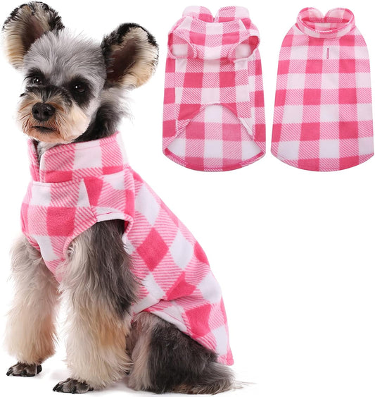 Kuoser Dog Fleece Vest,Warm Plaid Dog Sweater with Leash Hole,Soft Turtleneck Winter Pet Jacket Dogs Coat Pullover Clothes for Small Medium Dogs Cats,Spring Fall Cold Weather Christmas Outfit,Pink M