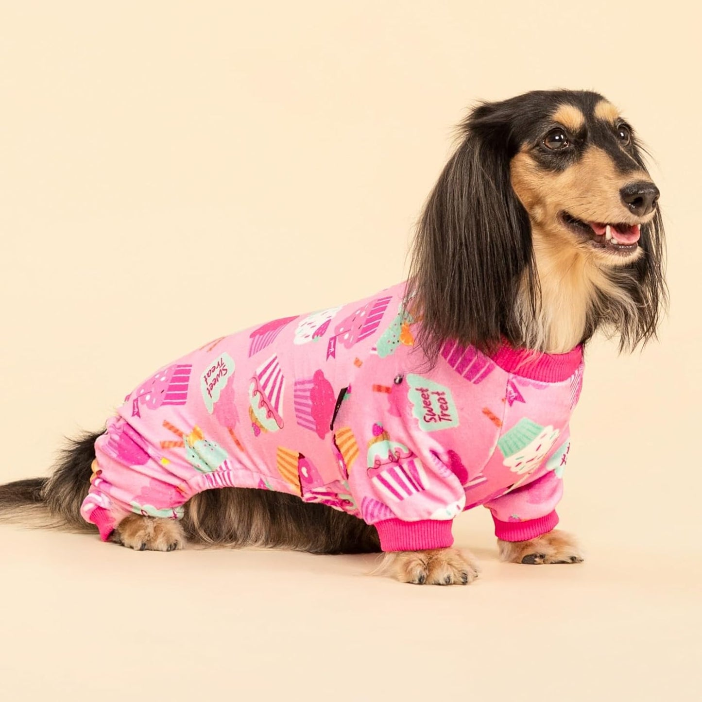 Fitwarm Cupcake Dog Pajamas, Birthday Outfit for Small Dogs Girl, Cozy Pet Onesie with Feet, Pink, Small