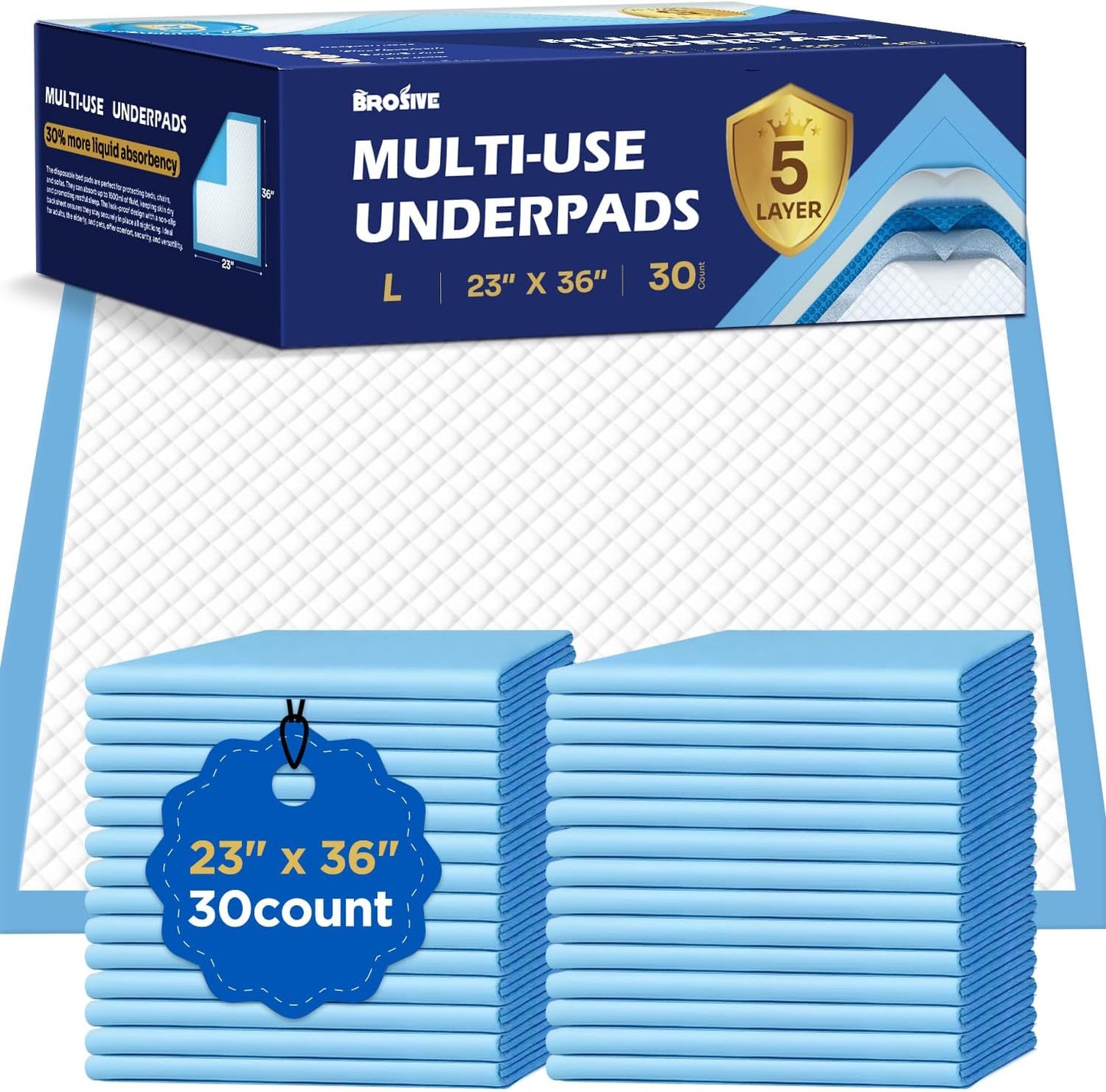 Incontinence Bed Pads Disposable Underpads for Adults, Children and Pets,Absorbency Disposable Bed Pads for Incontinence (36Lx23W,30Pads)