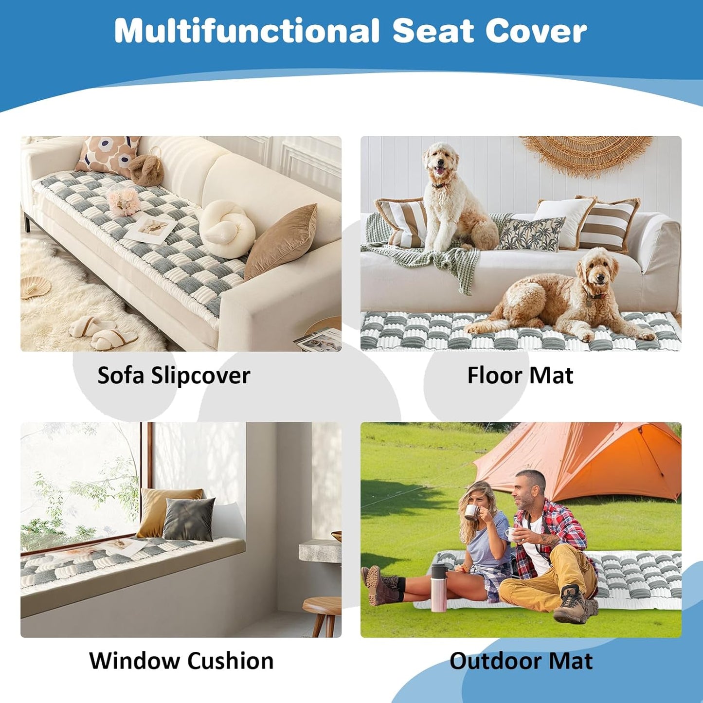 VClife Plaid Dog Car Bed Mat, Non-Slip Backseat Extender Pet Blanket, Washable Dog Bed Mat for SUVs, Sedans & Small Trucks, Portable Travel Pad for Dogs, Wear Resistant, Pet Friendly, Gray, 59"×27.6"