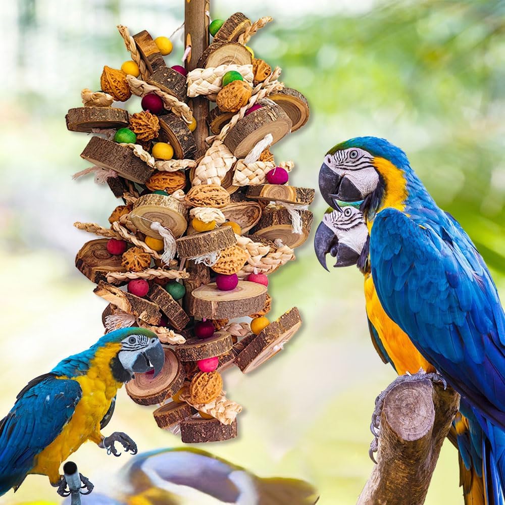Extra Large Bird Parrot Toys- 21.7 inch Multicolored Natural Wooden Walnut Parrot Chewing Toy Suggested for Macaws cokatoos, African Grey and a Variety of Amazon Parrots. (Large Size)