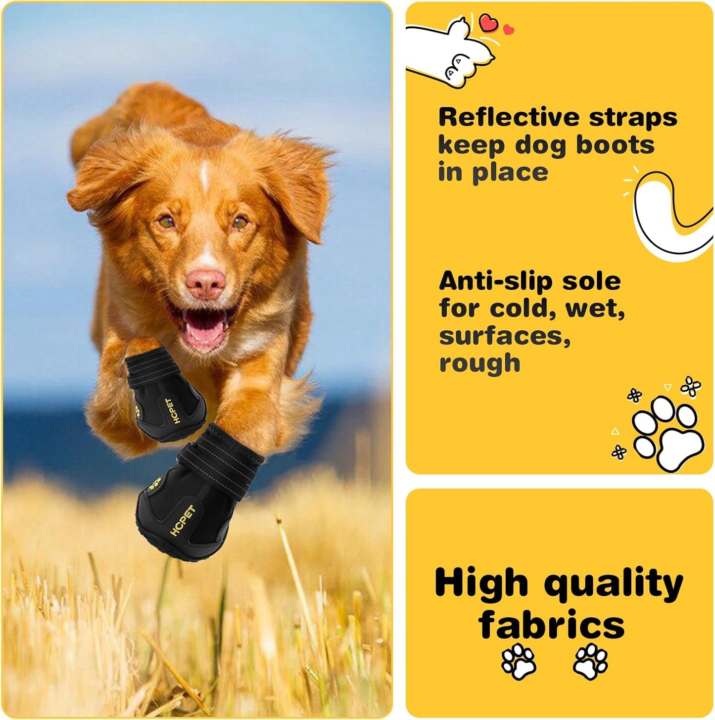 Hcpet Dog Boots Waterproof with Reflective Straps, Dog Shoes for Small Medium Large Puppy Outdoor Paw Protectors 4Ps, 8 (width 2.95 inch) for 74-91 lbs