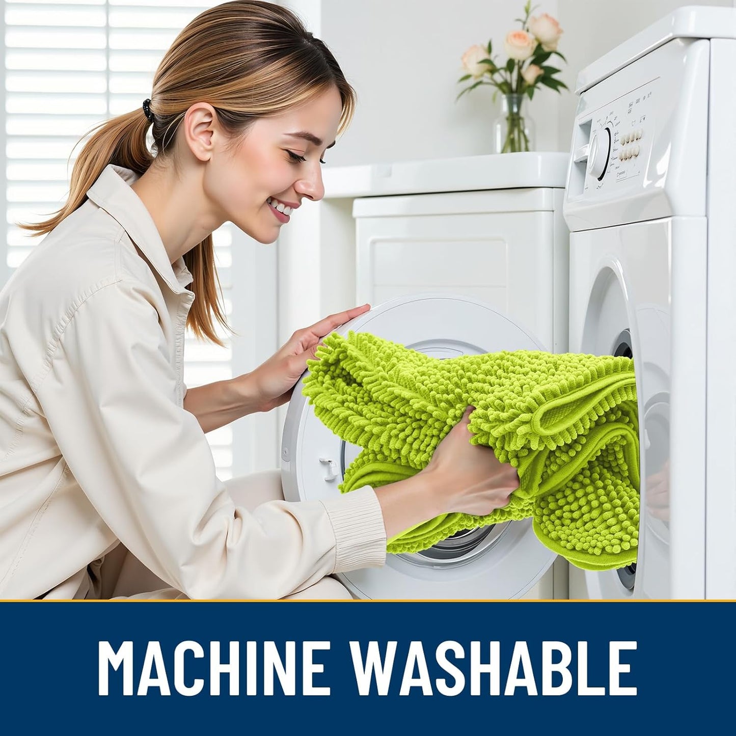 Smiry Dog Door Mat for Muddy Paws 36x24, Absorbs Moisture and Dirt Doormat, Non-Slip Washable Quick Dry Chenille Front Door Mat Indoor Entrance, Entryway Carpet for Inside Floor, Bright Green