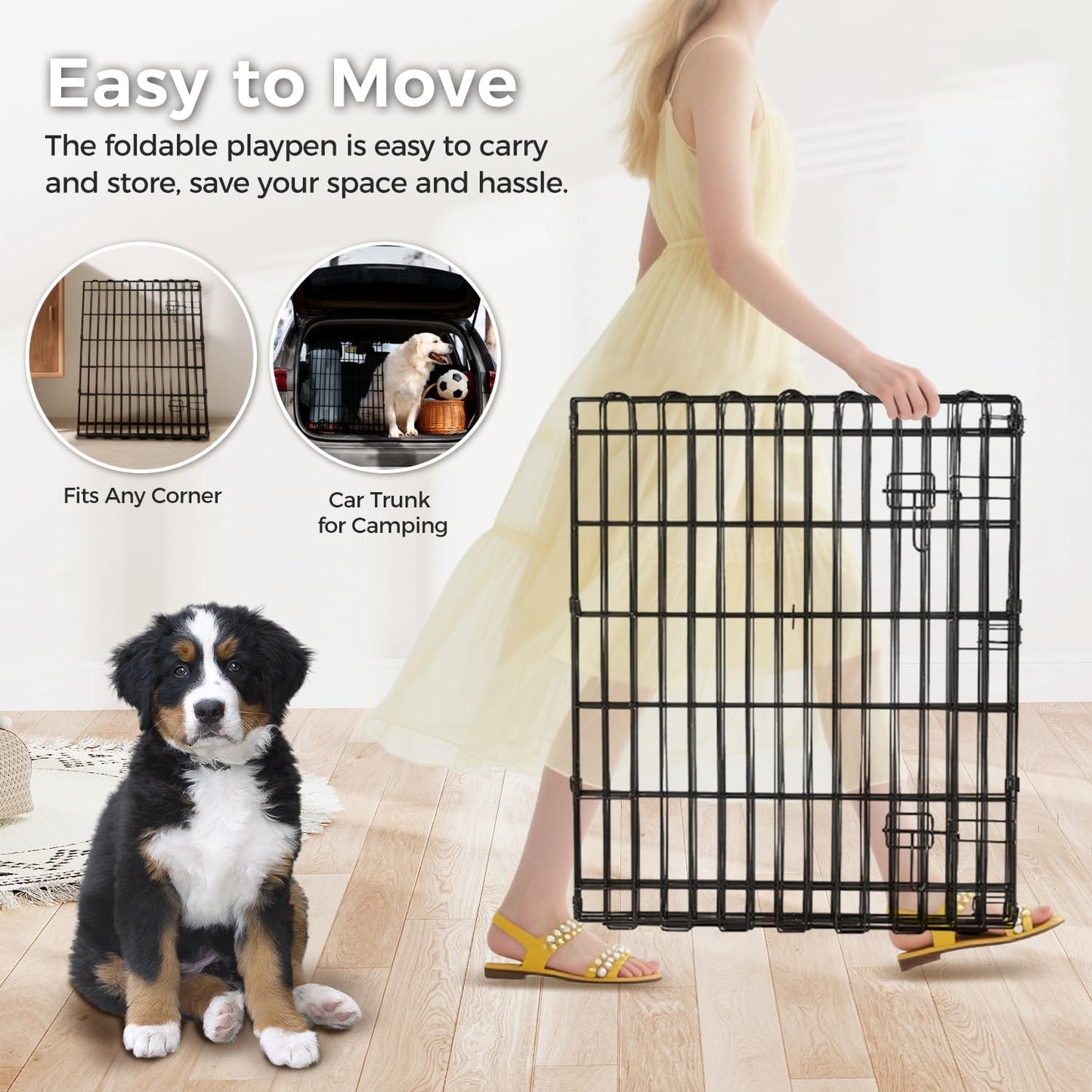 Foldable Dog Playpen 30" Height 8 Panels Metal Exercise Pen No Door - Indoor/Outdoor Puppy Playpen for Small Dogs, Portable Pet Fence for Yard Garden Camping, Black