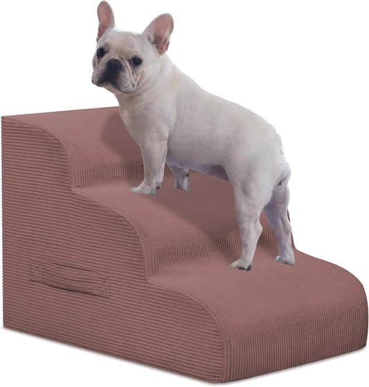 Dog Steps for Small Dogs, 3-Step Pet Ramp Stairs for High Beds and Sofa, Non-Slip Pet Stairs for Small Dogs and Cats, Removable and Easy to Clean Cover, Pink