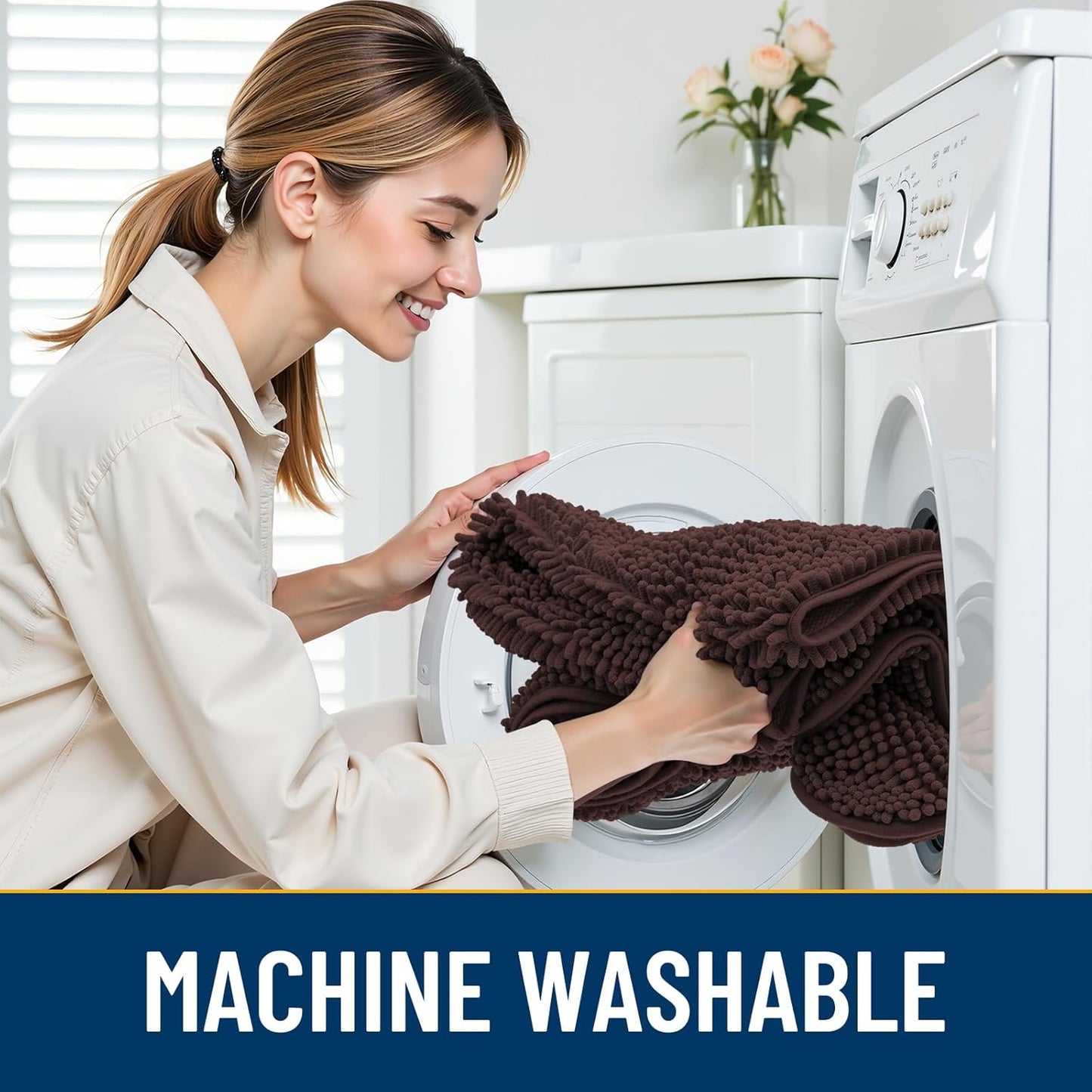 Smiry Dog Door Mat for Muddy Paws 48x30, Absorbs Moisture and Dirt Doormat, Non-Slip Washable Quick Dry Chenille Front Door Mat Indoor Entrance, Entryway Carpet for Inside Floor, Brown