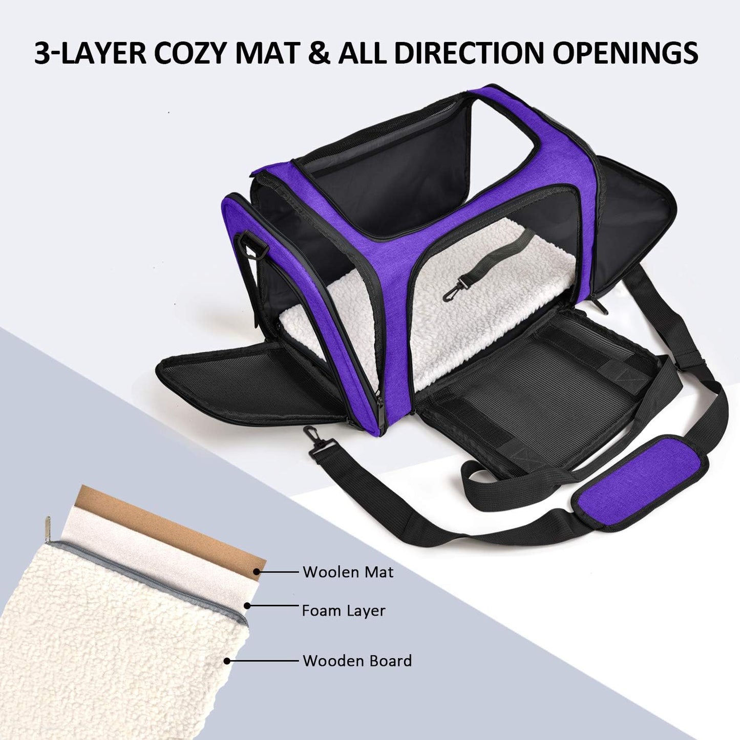 Pet Carrier for Small Medium Cats Dogs Puppies up to 15 Lbs, Airline Approved Small Dog Carrier Soft Sided, Collapsible Travel Puppy Carrier - Purple