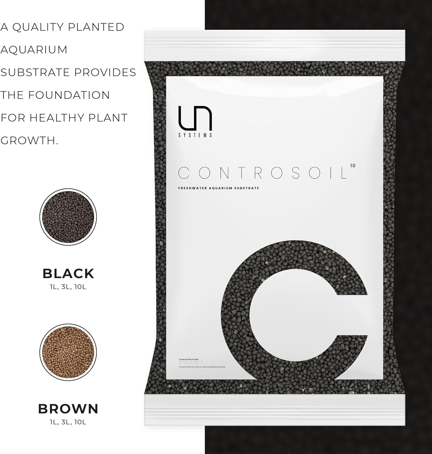 Ultum Nature Systems Controsoil - Freshwater Aqua Soil Substrate for Fish, Shrimp, Live Plant Propagation and Aquascaping - 6.8pH Low Ammonia, Volcanic Ash - Black, Fine (1 Liter | 2LB)