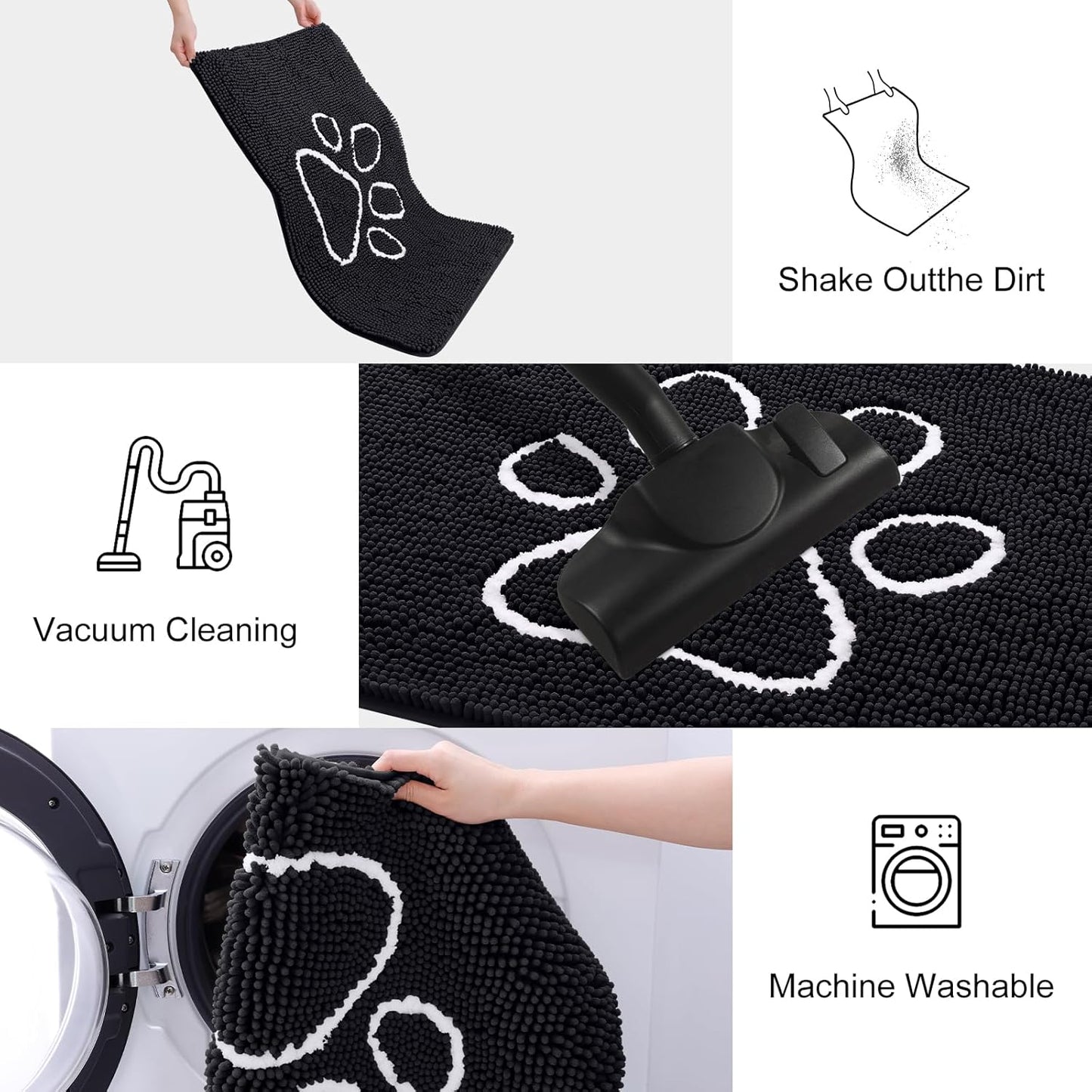 Smiry Dog Door Mat for Muddy Paws, Absorbent Dirt Trapper Non Slip Quick Dry Washable Chenille Mat for Mud Dogs, Entry Rug for Indoor and Outdoor (70x24 Inches, Black)