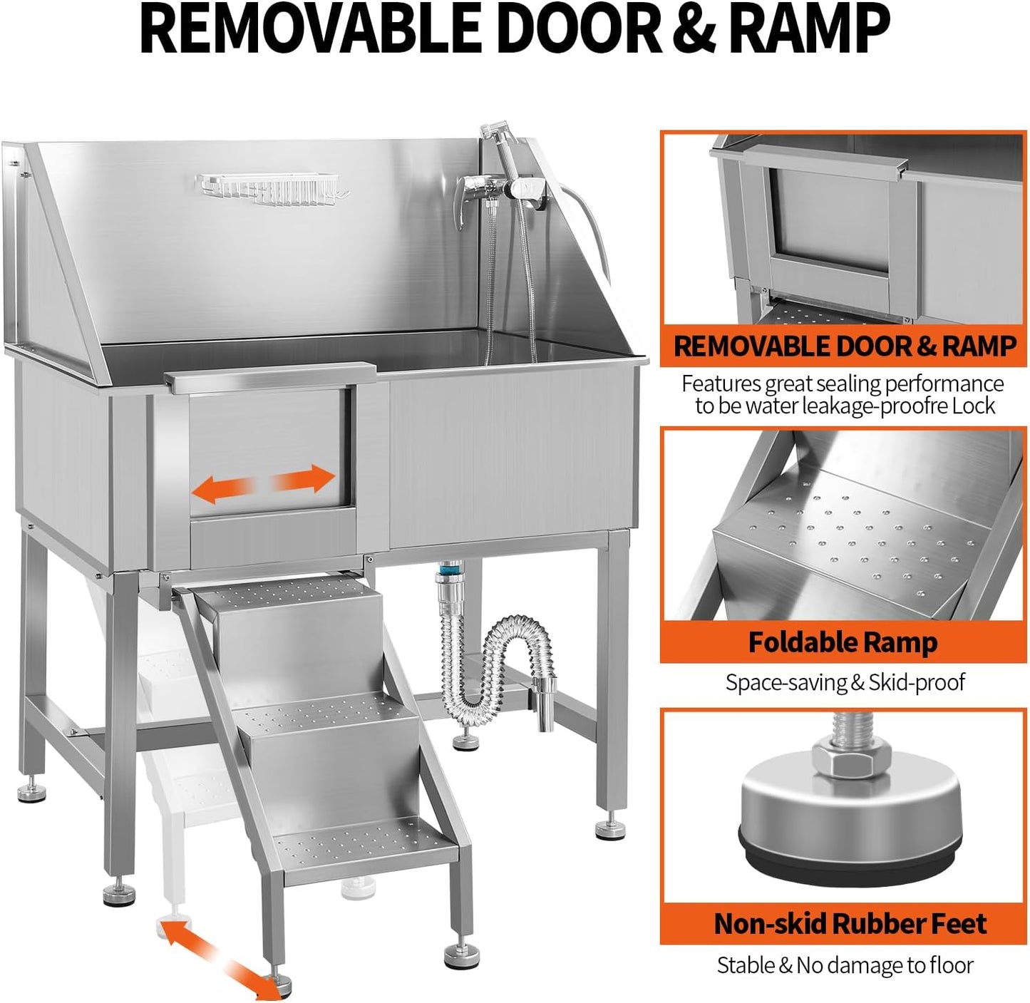 Dog Washing Station 38'' Stainless Steel Pet Grooming Tub for Large Dogs Over-Size Professional Dog Grooming Bathtub Station Wash Shower Sink Pet Grooming Bathtub Station,Left Door