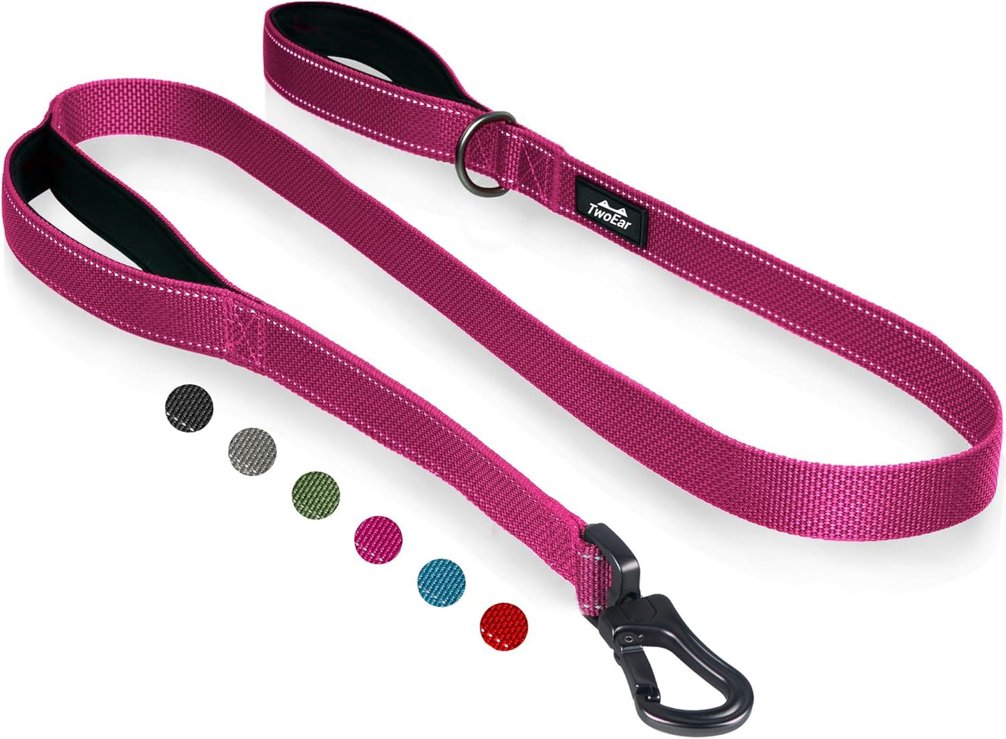 TwoEar 5FT 1IN Strong Rose Dog Leash with 2 Padded Handles, Traffic Handle Extra Control, Comfortable Soft Dual Handle, Auto Lock Hook, Reflective Walking Lead for Small Medium and Large Dogs