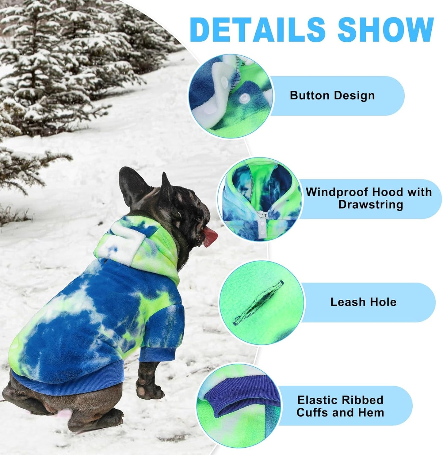 BEAUTYZOO Tie Dye Dog Hoodie Sweaters for Small Medium Size Dogs Girls Boys- Premium Quality, Ultra Soft, Superior Comfort Fit,Breathable Fleece Hooded Sweatshirt- Cold Weather Pet Clothes Winter Coat