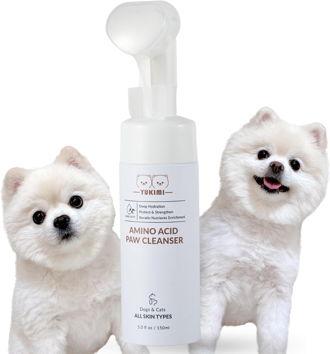 YUKIMI Premium Amino Acid Paw Cleanser with Silicone Bristle Brush for Dogs & Cats | Dermatologist Certified Hypoallergenic | Hydrating, Soothing, Deodorizing, Moisturizing | pH Balanced - 5.0 Fl Oz