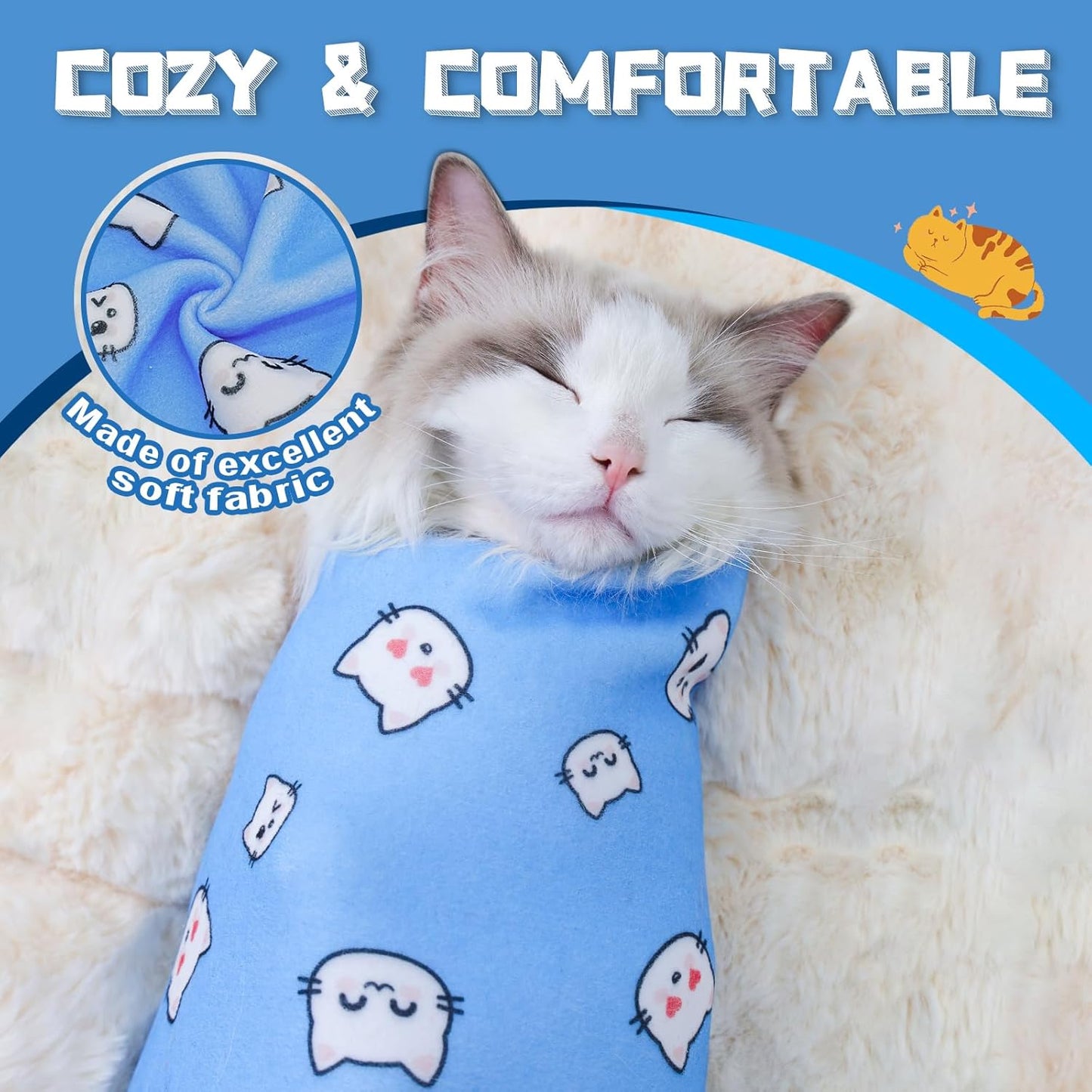 Supet Cat Wrap for Cutting Nails, 2025 Self-Adherent Cat Grooming Wrap, Anti-Escape Calming Cat Swaddle Wrap for Medicine, Nail Clipping, Teeth Brushing, Ear Cleaning