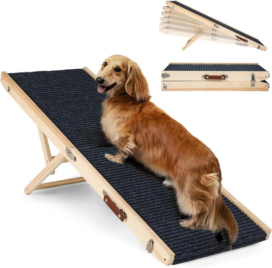 Folding Dog Ramp Safety, Wooden Adjustable Height Pet Ramps, Potable Dog Steps with Non-Slip Traction Mat, Dog Step for Bed, Dogs Stairs for SUV Car, Couch, Safe,Height Bed