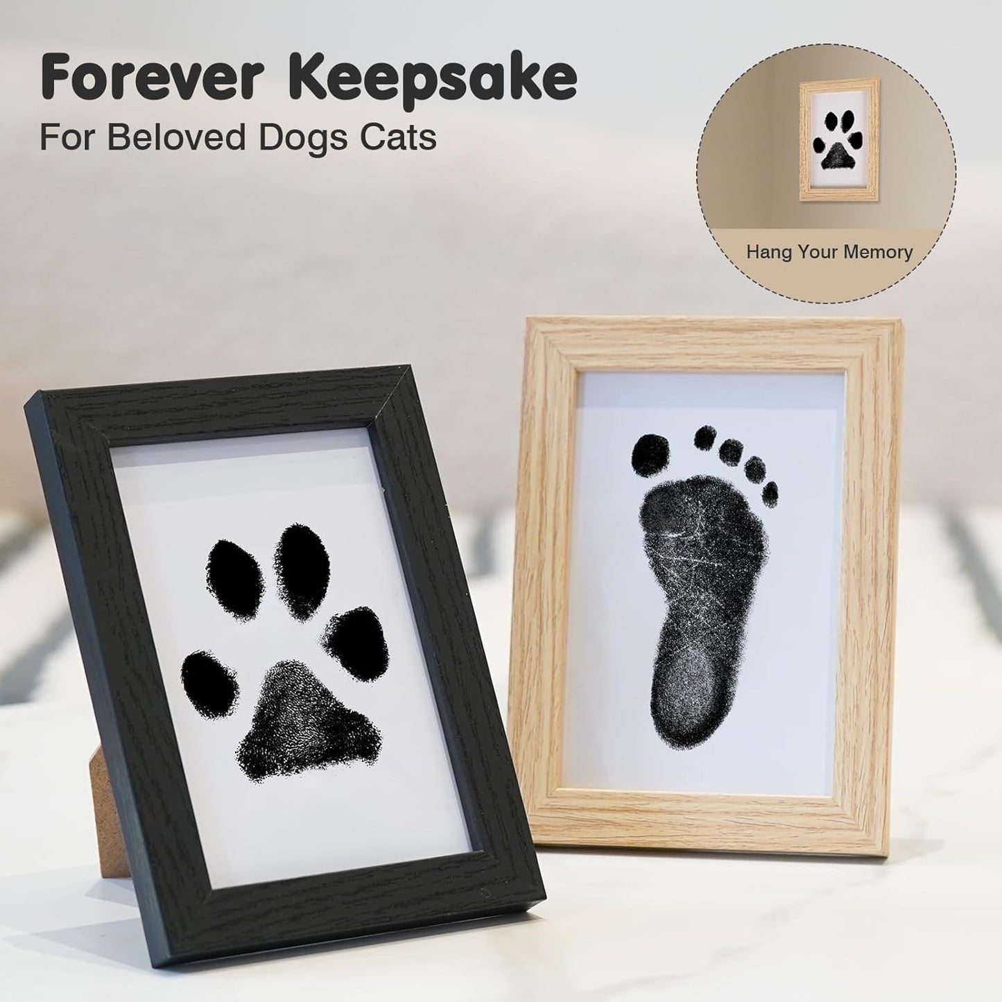 Inkless Paw Print Kit for Dogs,Cats & Babies – Clean Touch Dog Nose & Baby Handprint Kit, Mess-Free Ink Pad with 4 Pads & 2 Wooden Frames – Keepsake Gifts for Pet Owners & New Moms