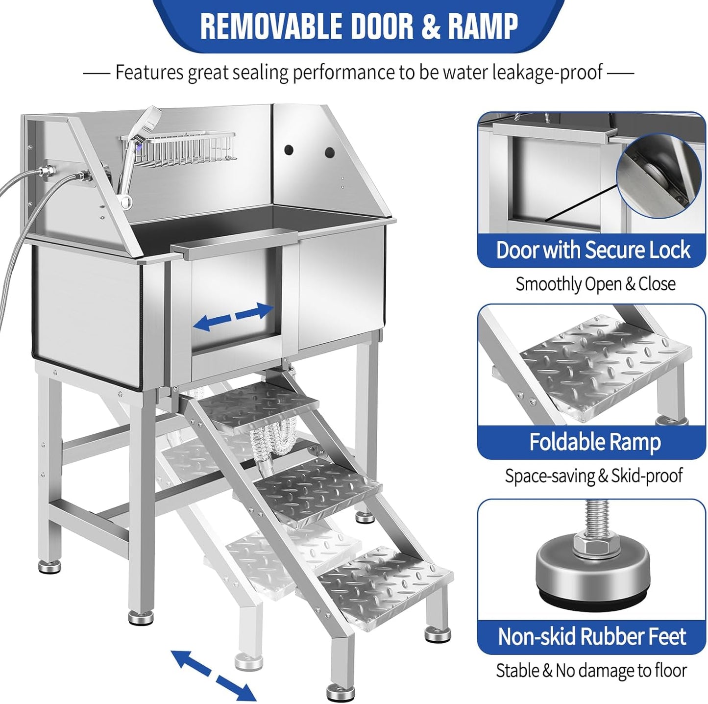 Professional Dog Washing Station, Stainless Steel Dog Bathing Station, Dog Wash Station, Storage Drawer, Upgrade Parts, Home, Commercial,34" L-RAMP
