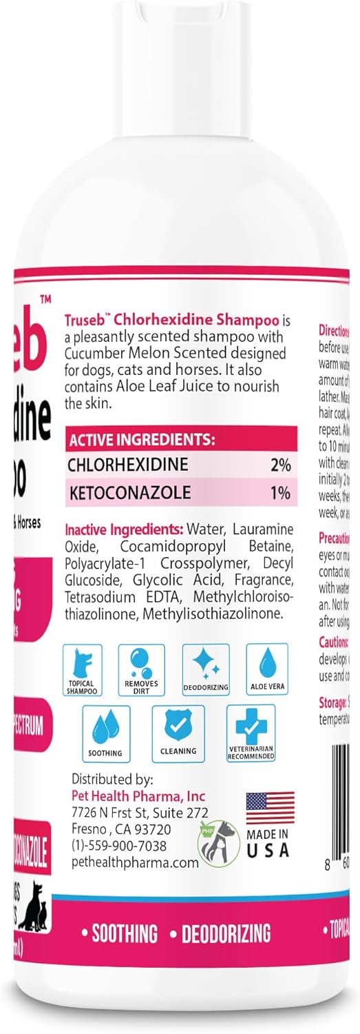 Truseb Topical Ketoconazole and Chlorhexidine Shampoo for Dogs, Cats, and Horses with Aloe - 16 oz (Ketoconazole & Chlorhexidine Shampoo, 16 oz)