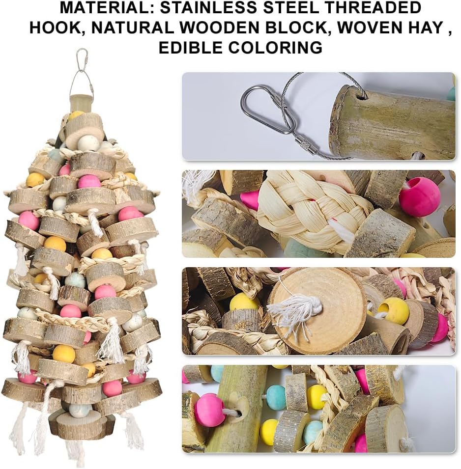 Bird Toys for Large Parrots Toys Natural Colored Wooden Bird Cages Chew Accessories for Macaws, Cockatoos, African Grey, and Amazon Parrots,