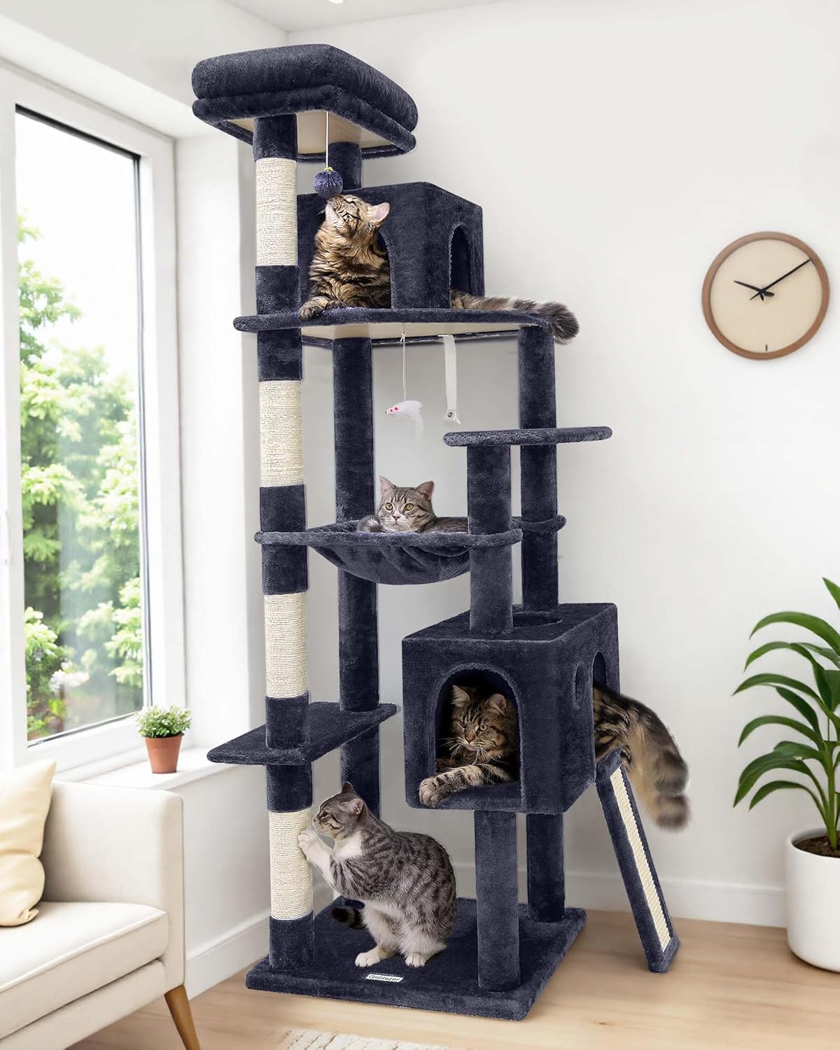 Globlazer Heavy Duty Cat Tree, 70 inch Sturdy Cat Tree for Indoor Cats Extra Large Cat Tower with Scratching Post, Hammock, Cat Condo for Adult Cats Kittens, F70 Pro, Dark Grey