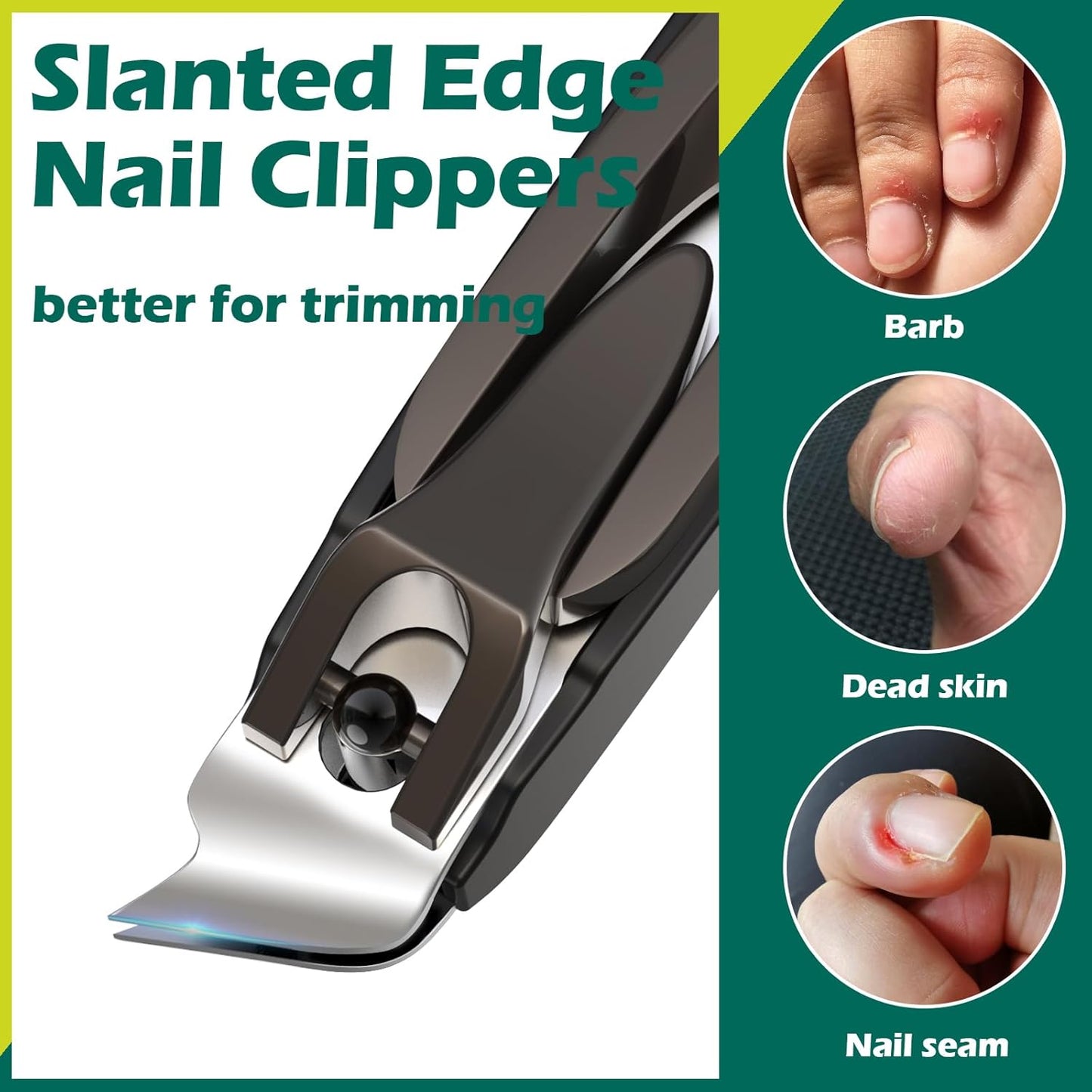 GLAMFIELDS Nail Clipper with Catcher, 3 Pack No Splash Fingernail Toenail Clipper,Slanted Edge Nail Clippers Stainless Steel Nail Cutter Nail Trimmer, Good Gift for Men and Women