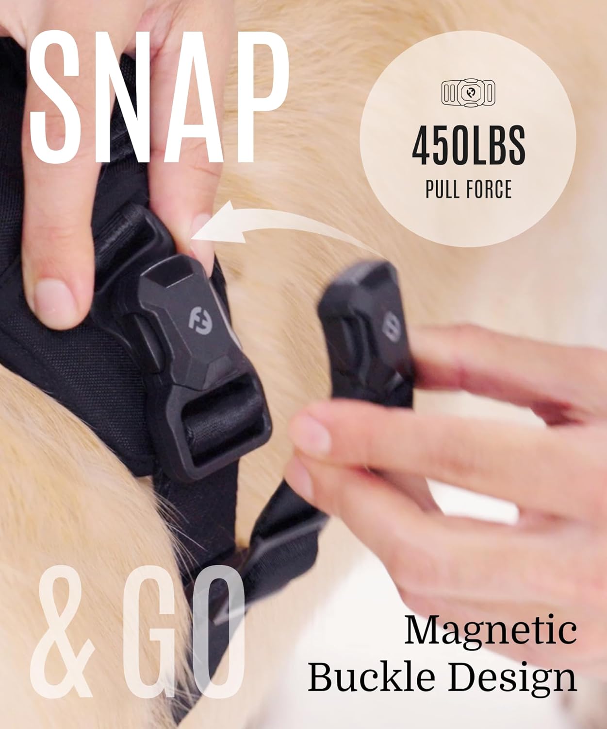 2025 New Edition, Fei & Eve MagEase Dog Harness - 3-Second Magnetic Buckles | 3-Point No-Pull Control | Heavy-Duty 900D Nylon | Dual Safety Handles | Breathable Mesh | Adjustable Fit | Large,Black