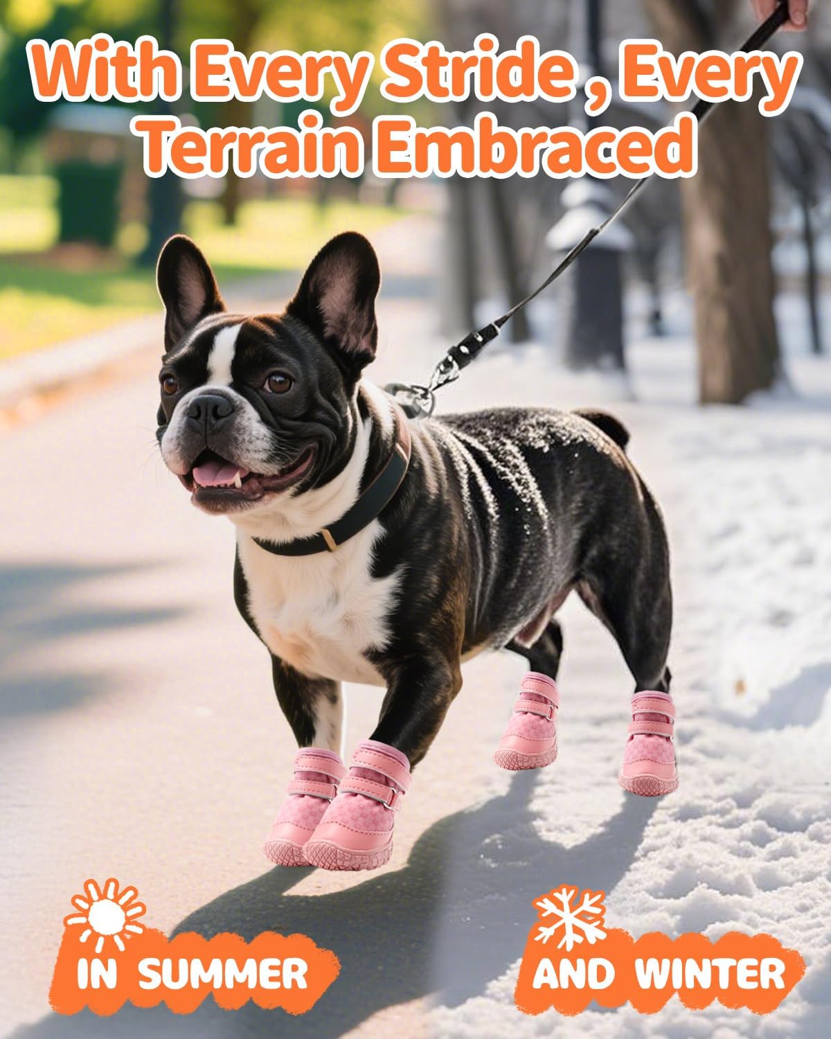 Dog Shoes for Small Dogs, Double Binding Straps Puppy Boots & Paw Protectors for Summer Hot Pavement, Winter Snow, Dog Booties with Anti-Slip Rubber Soles for Beach Hardwood Floor Pink Size 3