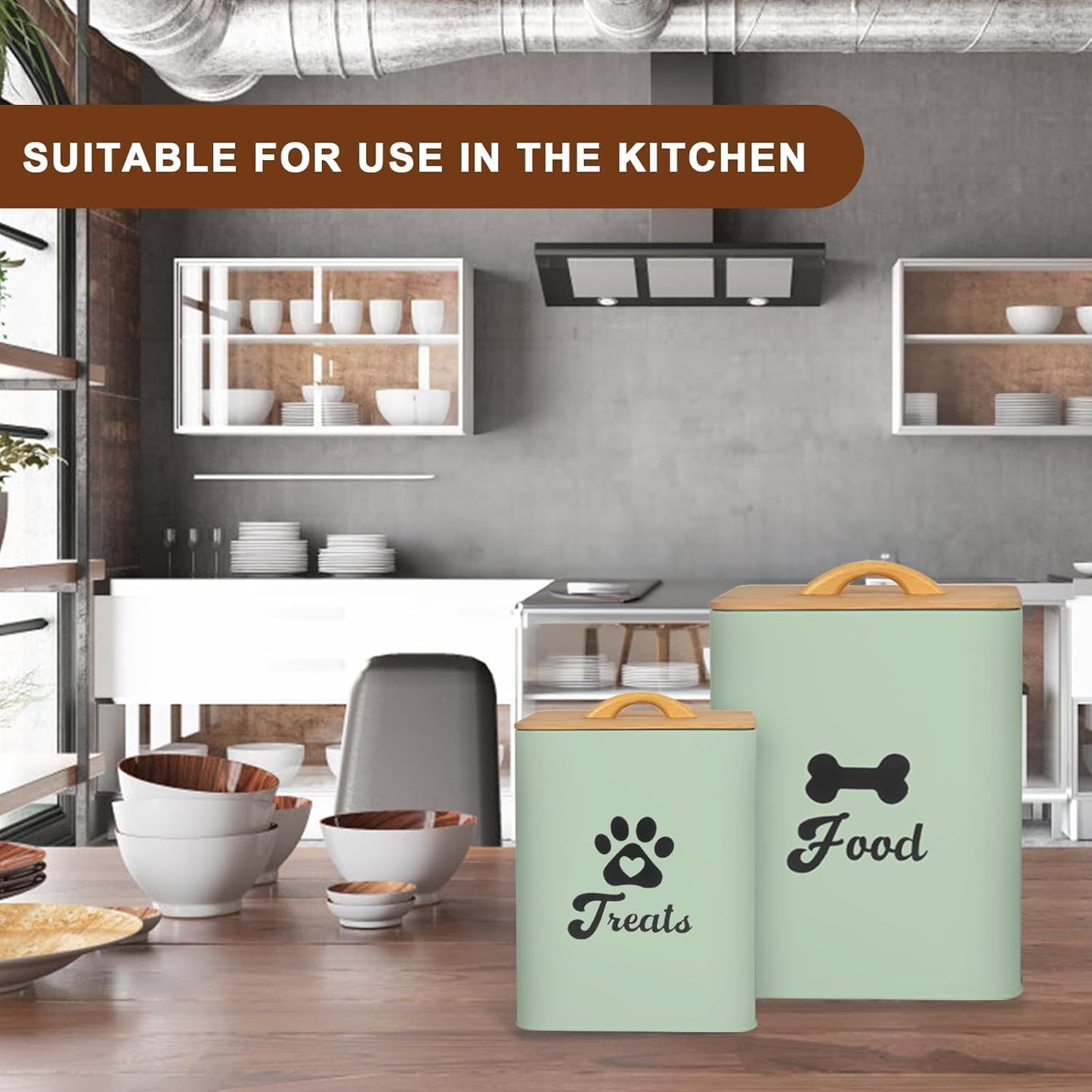 Dog Treat Container 2PCS, Dog Food Storage Container with Lids Airtight, Dog Treat Jars for Kitchen Counter-7+3Lbs (Saga Green)