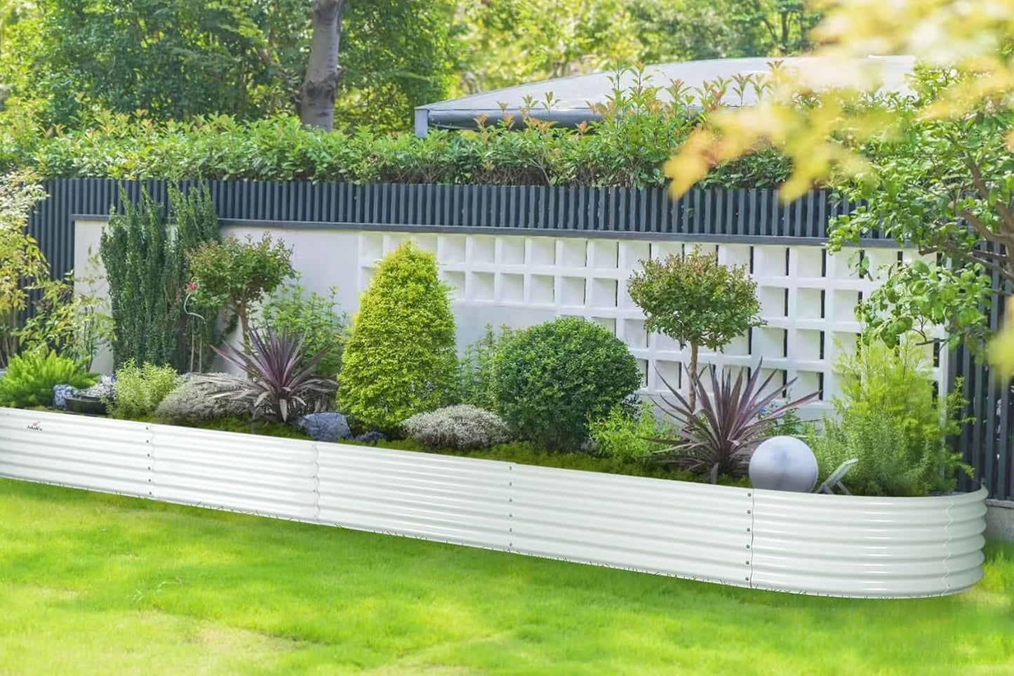 A ANLEOLIFE 12X3X1.5 ft Galvanized Raised Garden Beds Outdoor, Oval Extra Large Metal Planter Box for Planting Vegetables Flowers Herb, Anti-Rust & Easy-Setup, Antique White