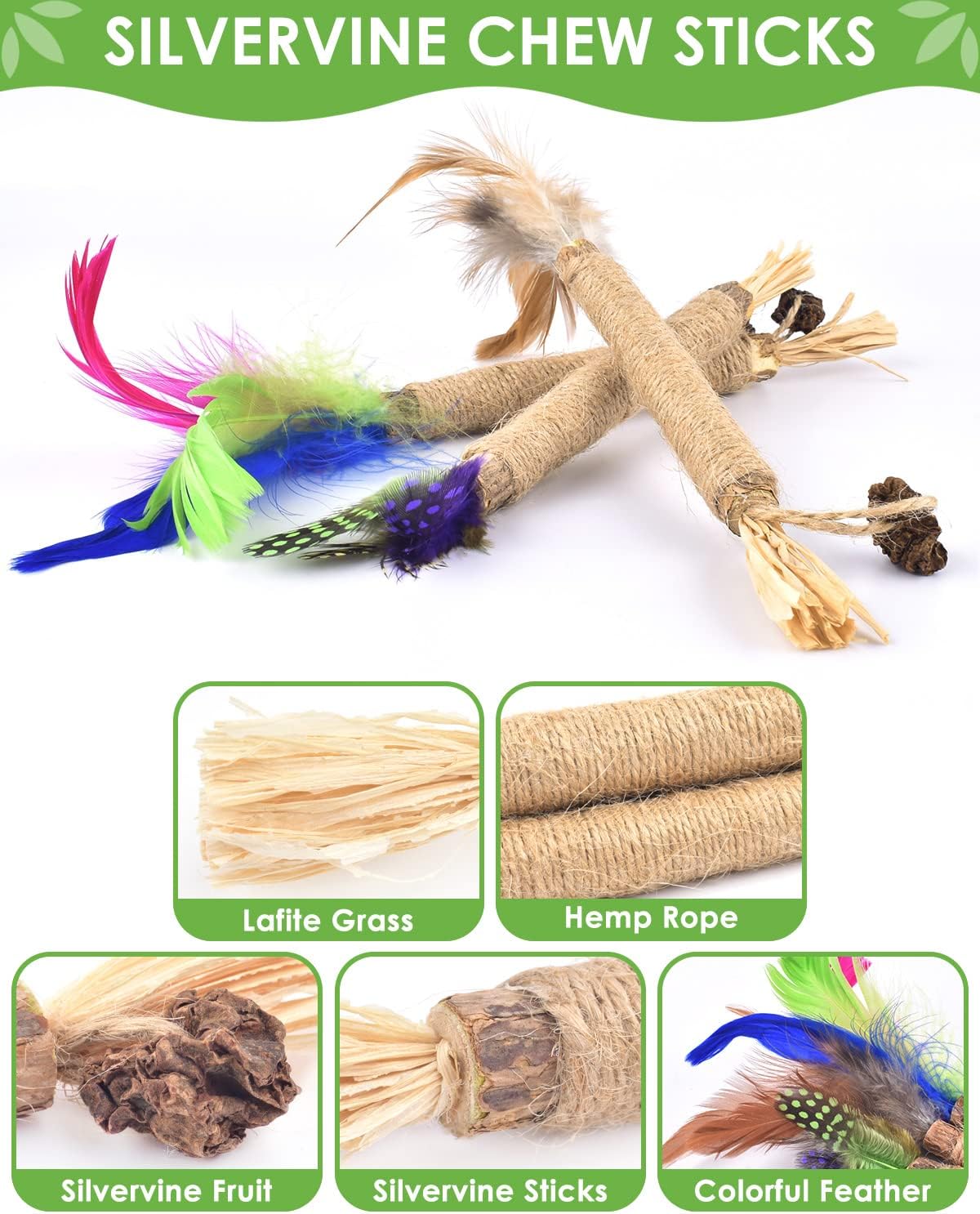 TINDTOP Silvervine Chew Sticks for Cats, Natural Catnip Chew Toys for Kittens Teeth Cleaning, Matatabi Dental Care, Increase Appetite, Calm Cat Anxiety and Stress, Cat Dental Toy (3 Pack)