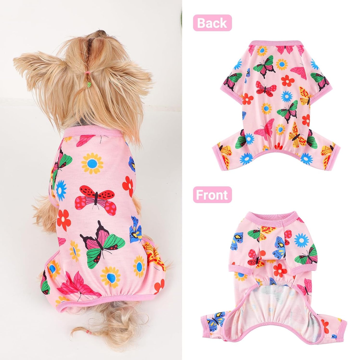 Dog Pajamas Small Sized Dogs Stretchable Summer Dog Clothes Pjs 4 Legs Girl Boy Cute Soft Puppy Outfits Doggie Cat Jammies Jumpsuit Sleeper for Pet, Butterfly, XS