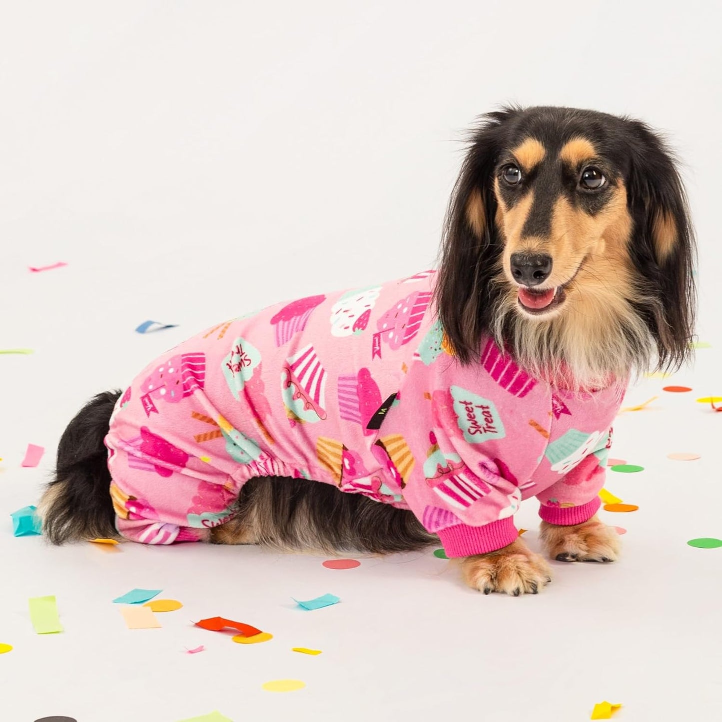 Fitwarm Cupcake Dog Pajamas, Birthday Outfit for Small Dogs Girl, Cozy Pet Onesie with Feet, Pink, Medium