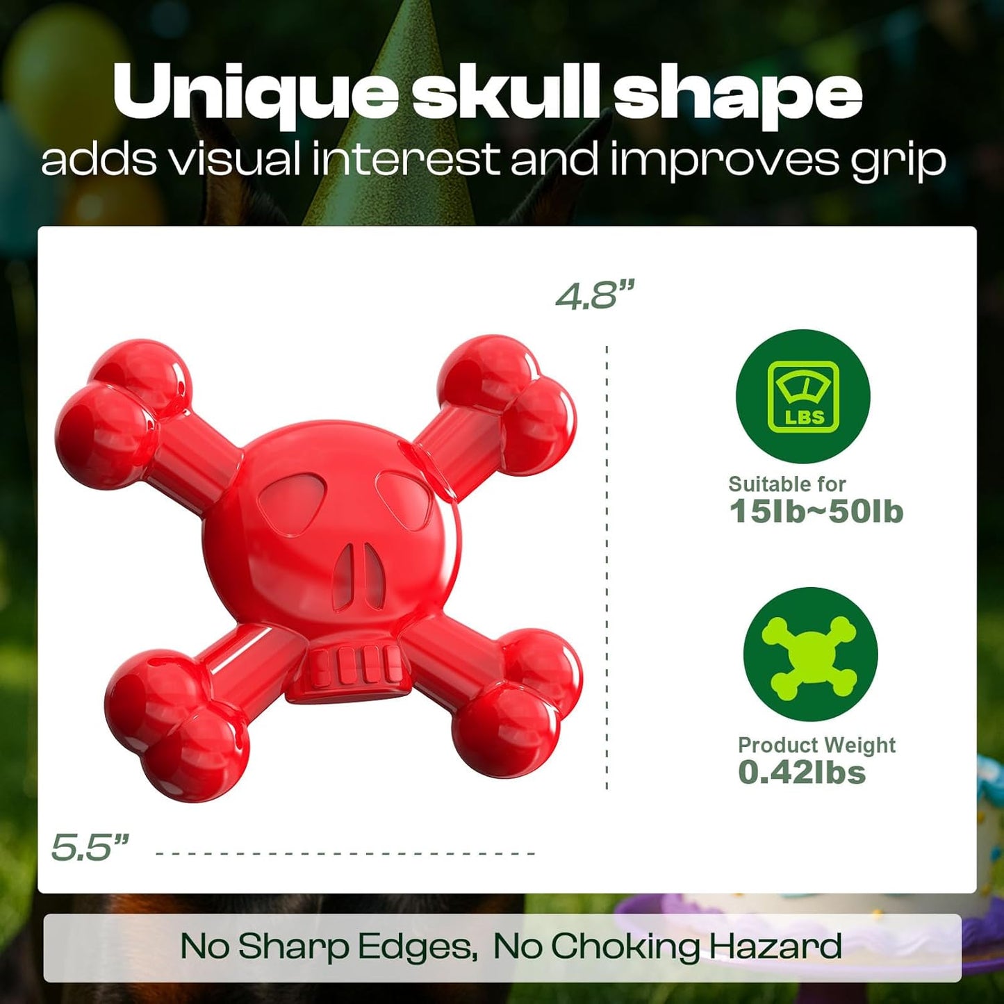 Dog Chew Toys for Aggressive Chewers – Indestructible Nylon Bone for Puppy Teething,Tough Chew Toy for Small Dogs, Bacon Flavor and Outdoor Fun, Skull Design