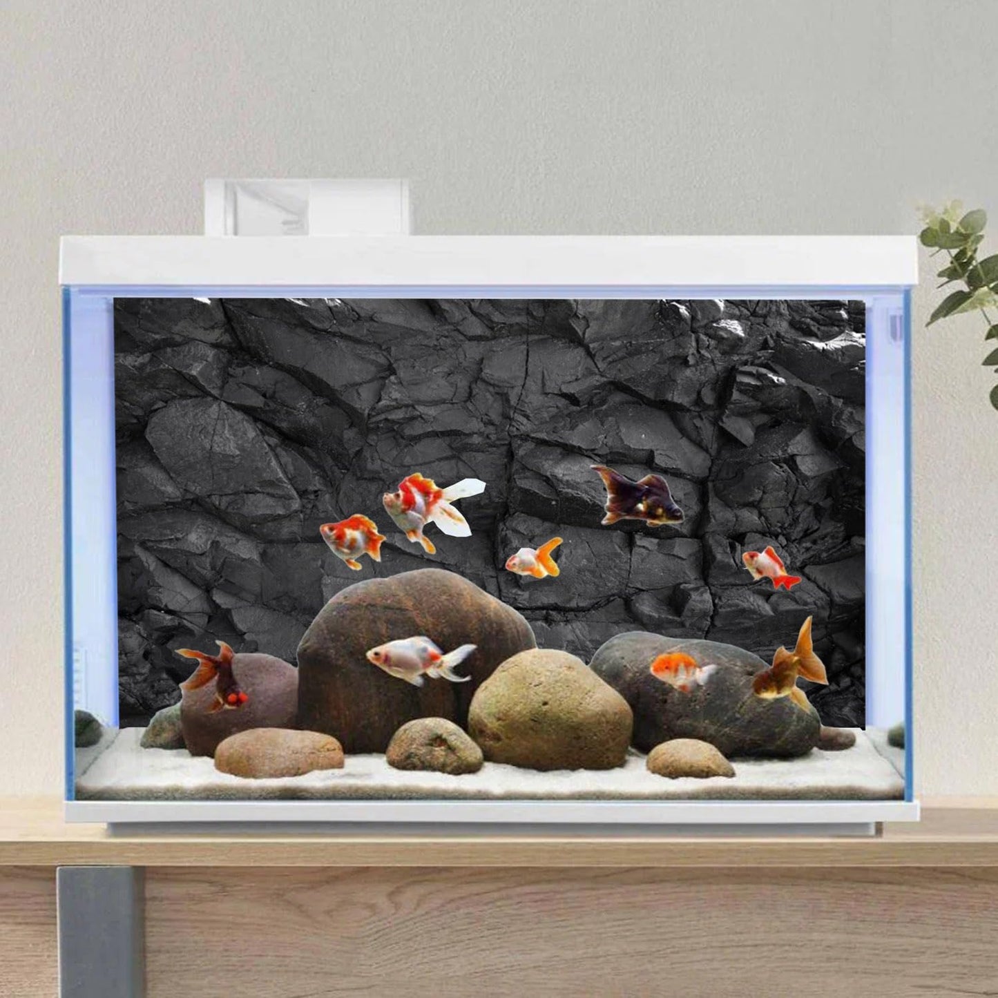 AWERT 36x20 inches Stone Aquarium Background Black Rock Fish Tank Background Rocky Terrarium Background Vinyl